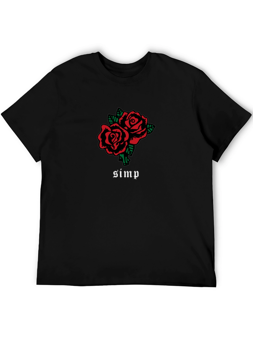 Red Rose Simp Graphic Black T-Shirt