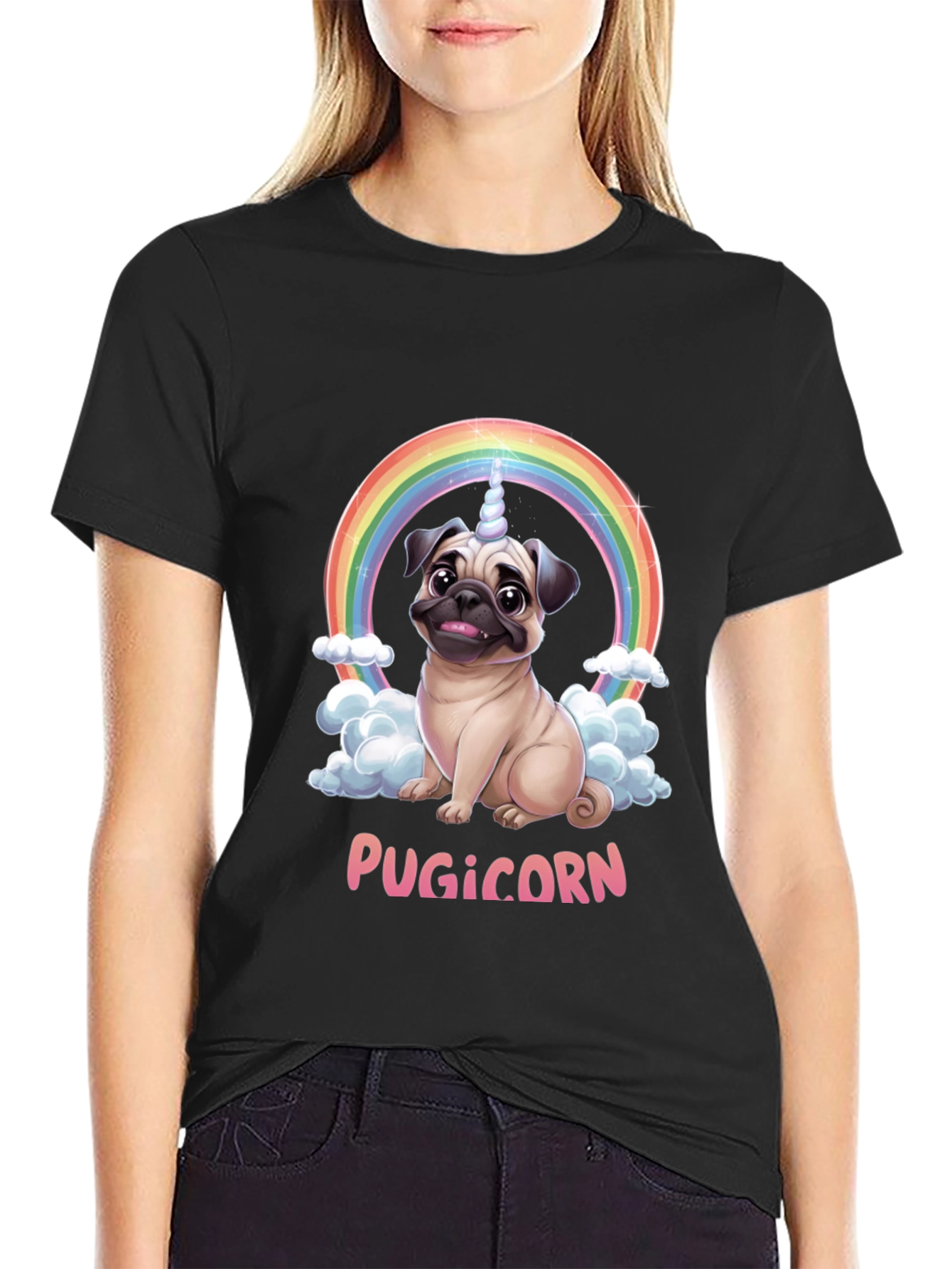 Pugicorn T-Shirt: Funny Pug Unicorn Rainbow Tee