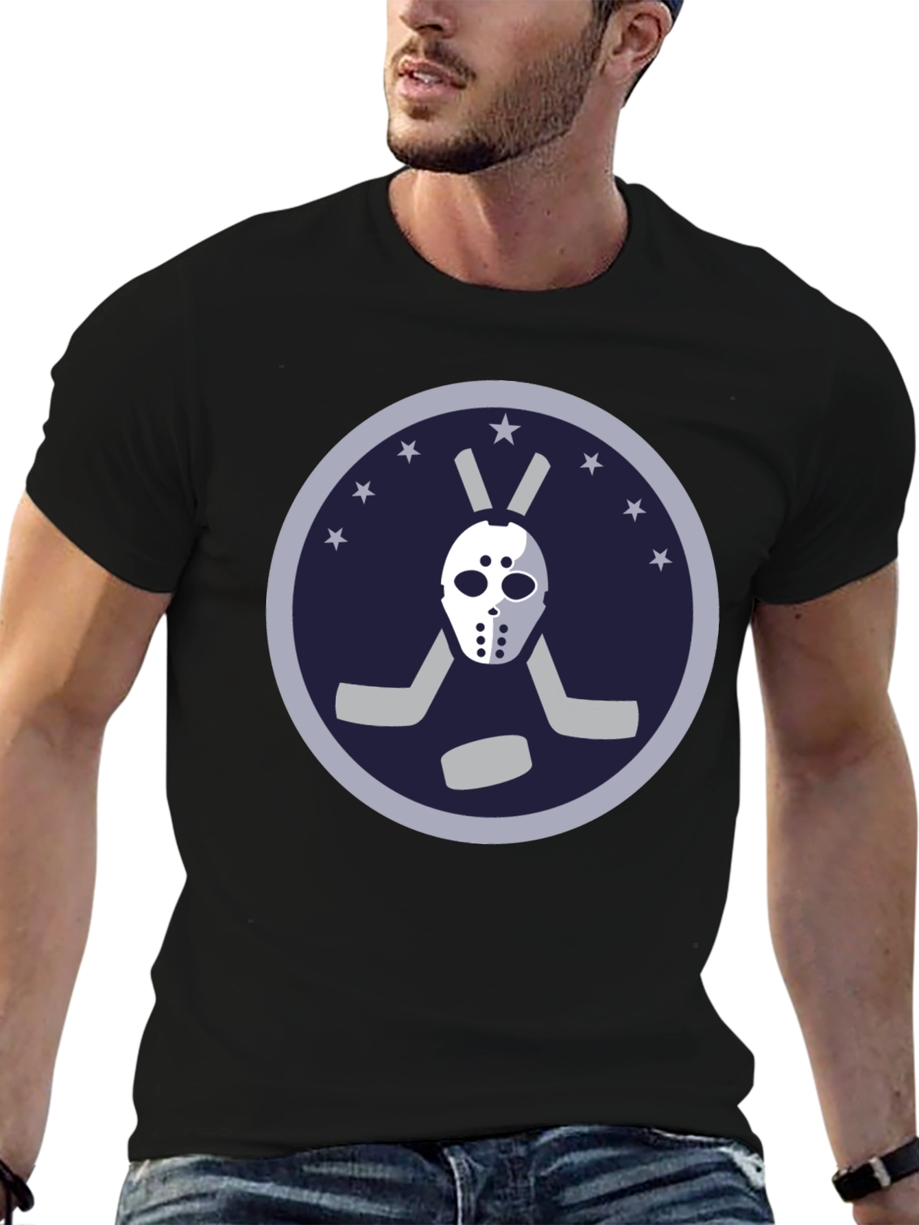 Hockey Mask Graphic Tee - Black Cotton T-Shirt