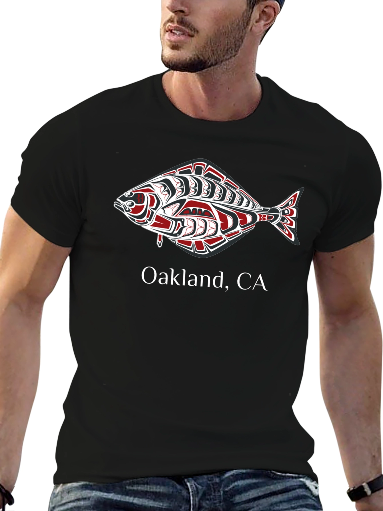 Oakland CA Graphic Tee with Fish Design