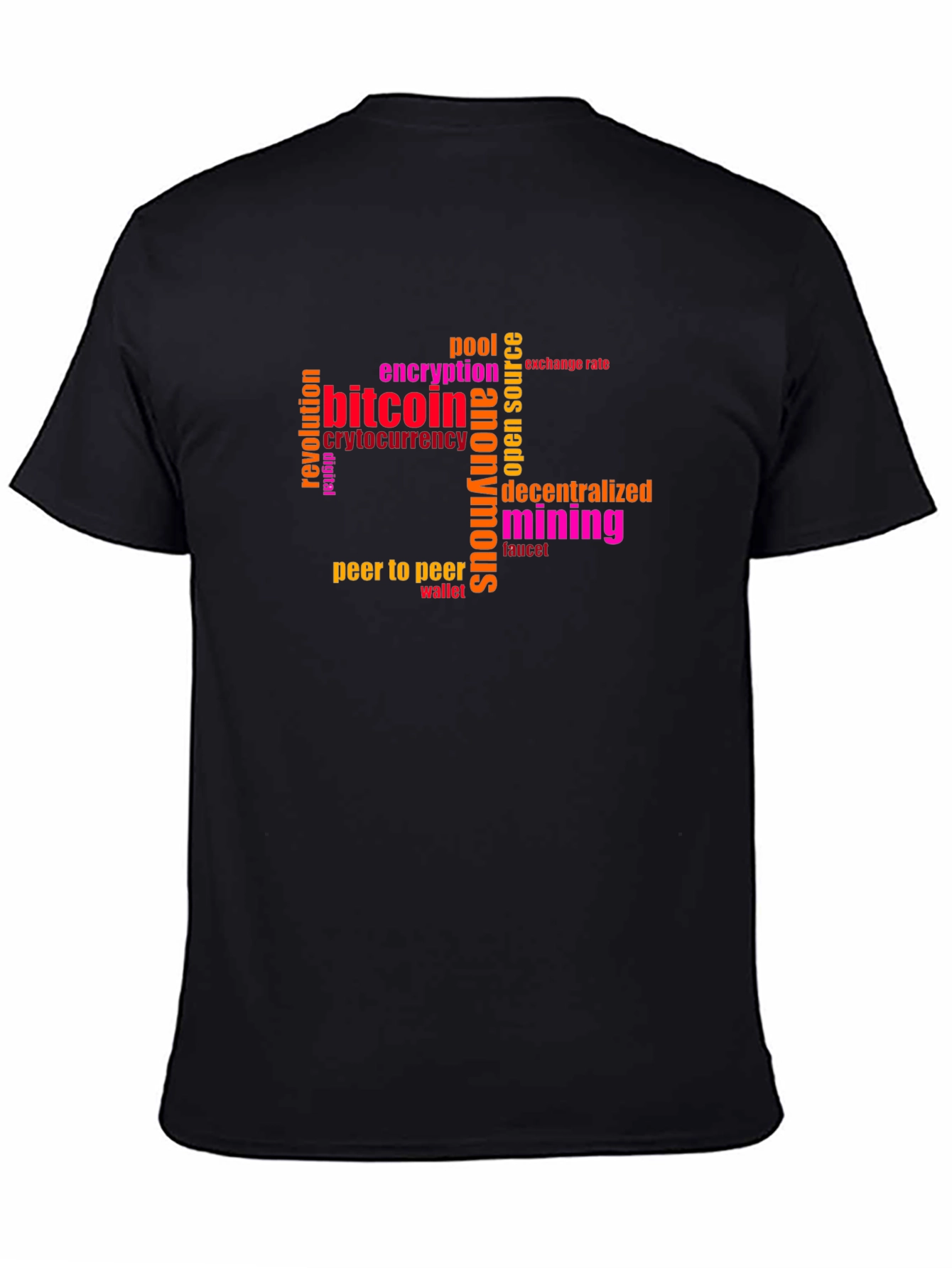 Bitcoin Cryptocurrency Word Art Black T-Shirt