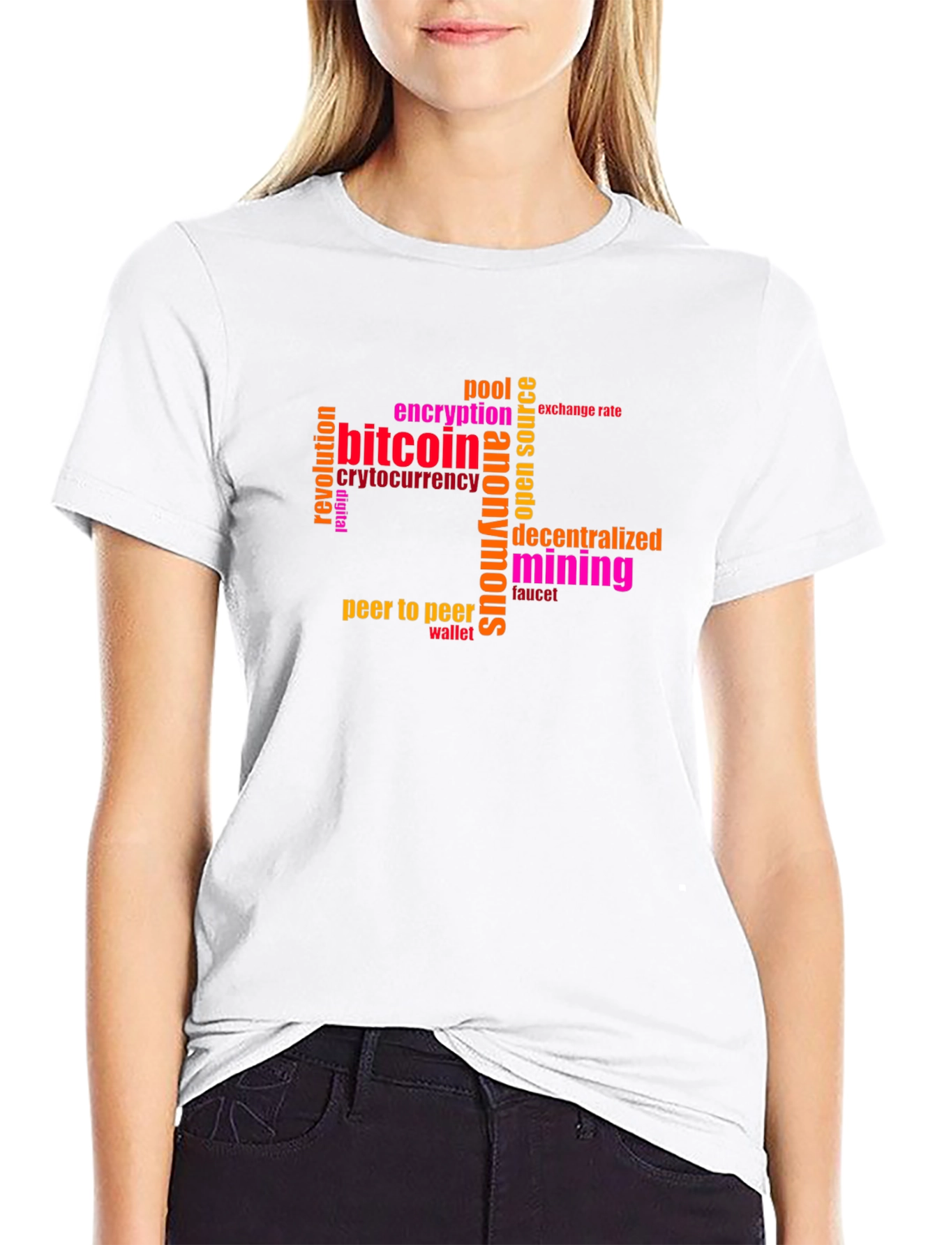 Bitcoin Cryptocurrency Word Art Black T-Shirt