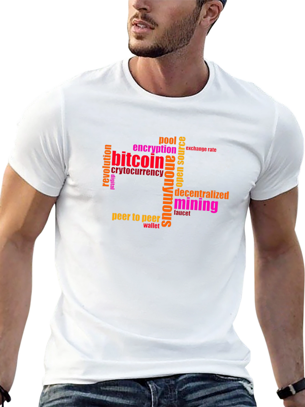 Bitcoin Cryptocurrency Word Art Black T-Shirt