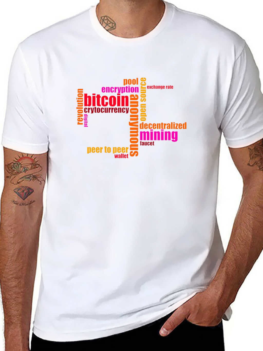 Bitcoin Cryptocurrency Word Art Black T-Shirt