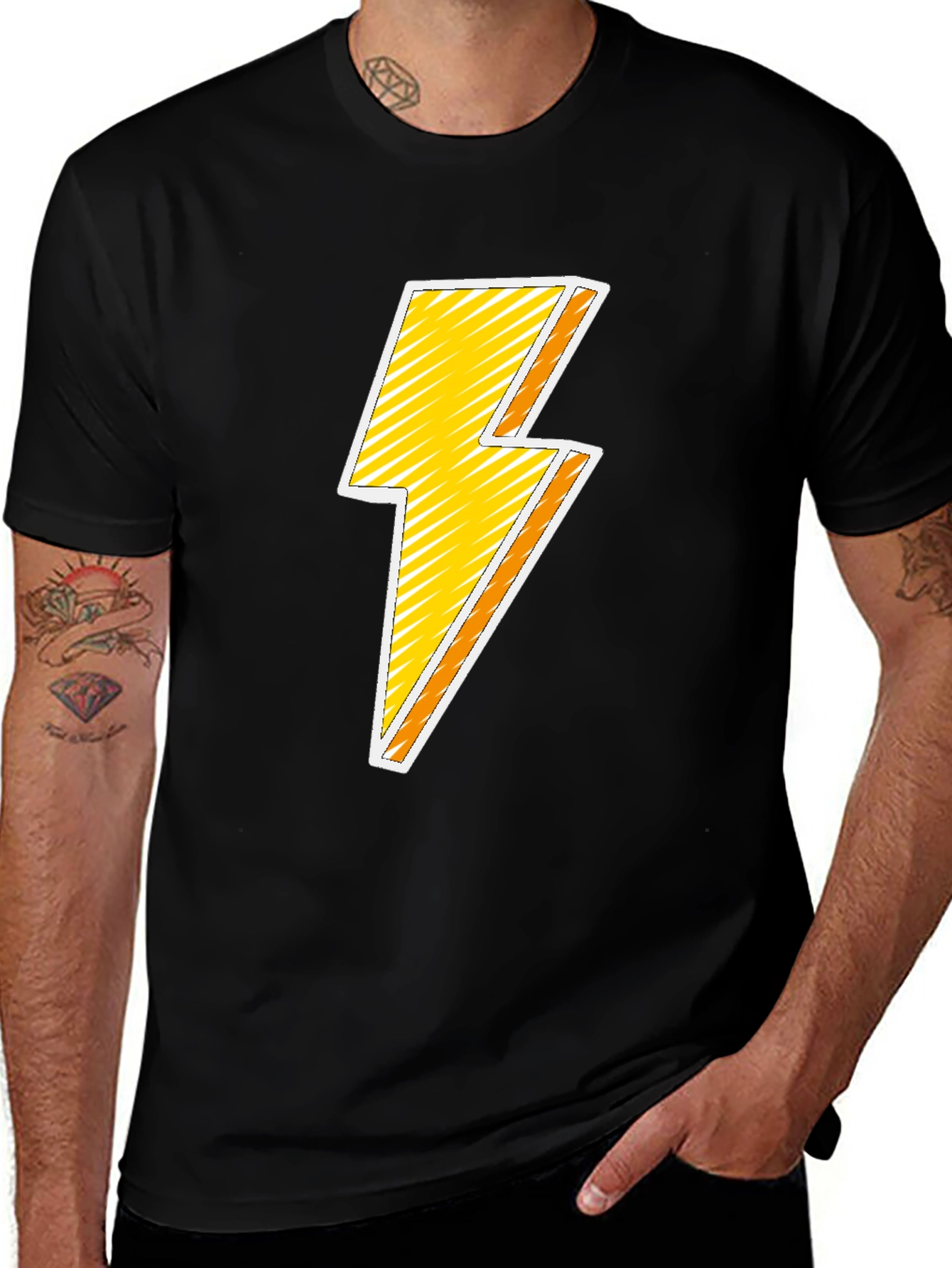 Lightning Bolt Graphic T-Shirt - Black Cotton Blend