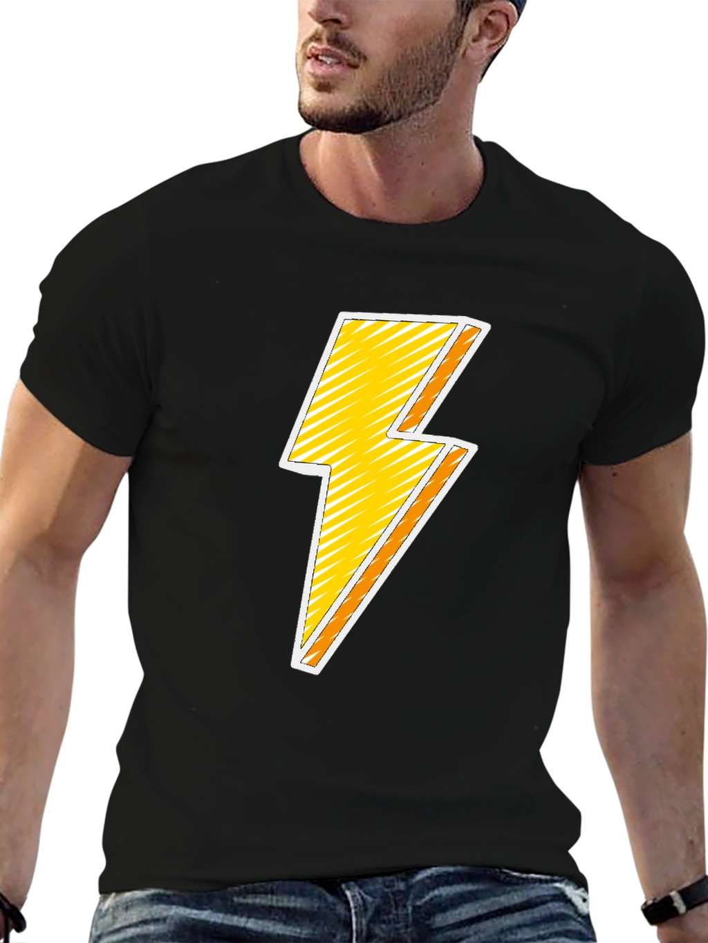 Lightning Bolt Graphic T-Shirt - Black Cotton Blend
