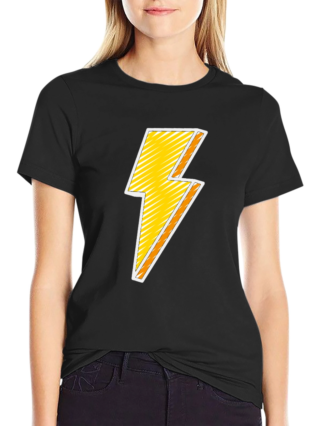 Lightning Bolt Graphic T-Shirt - Black Cotton Blend