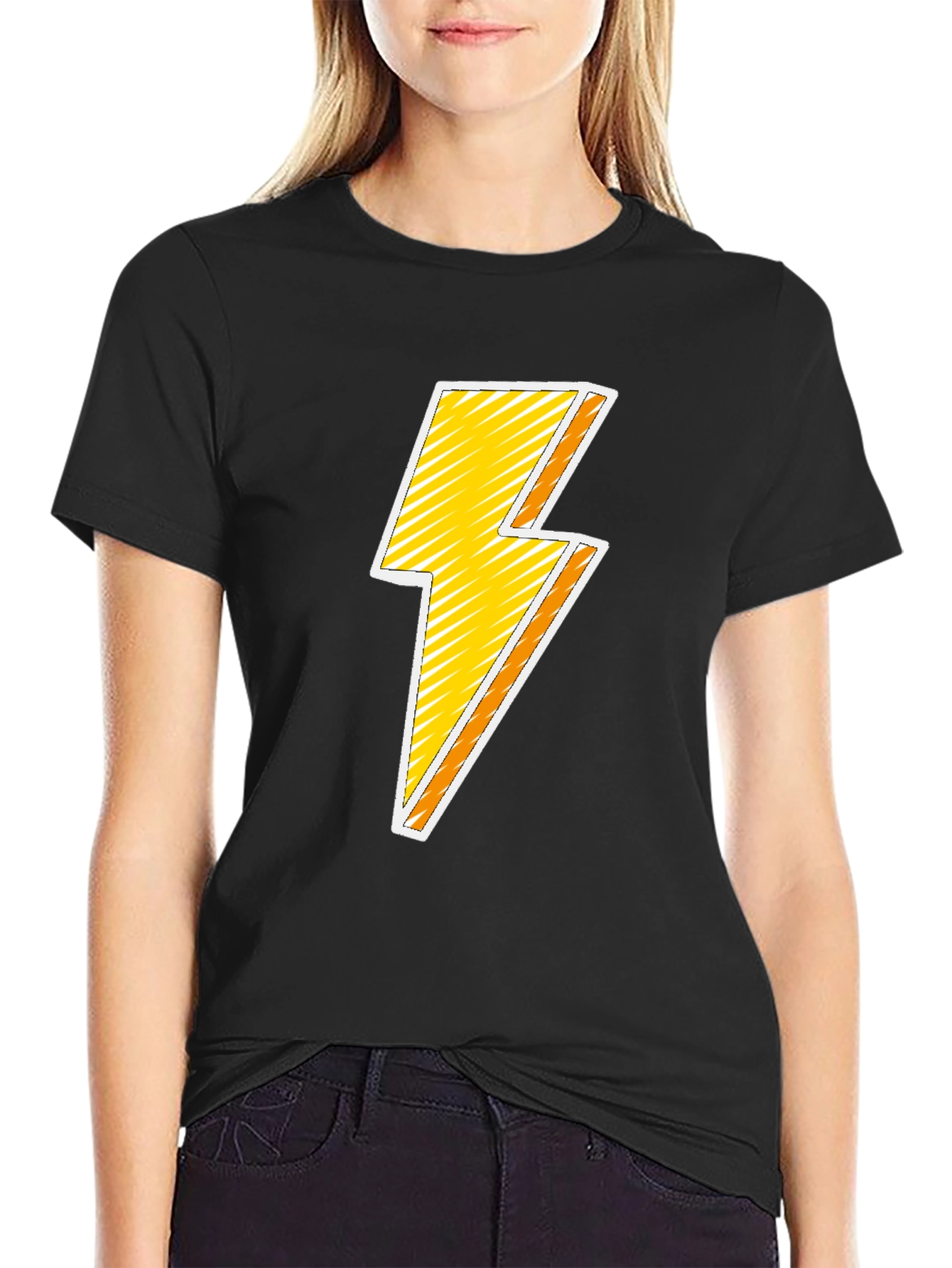 Lightning Bolt Graphic T-Shirt - Black Cotton Blend