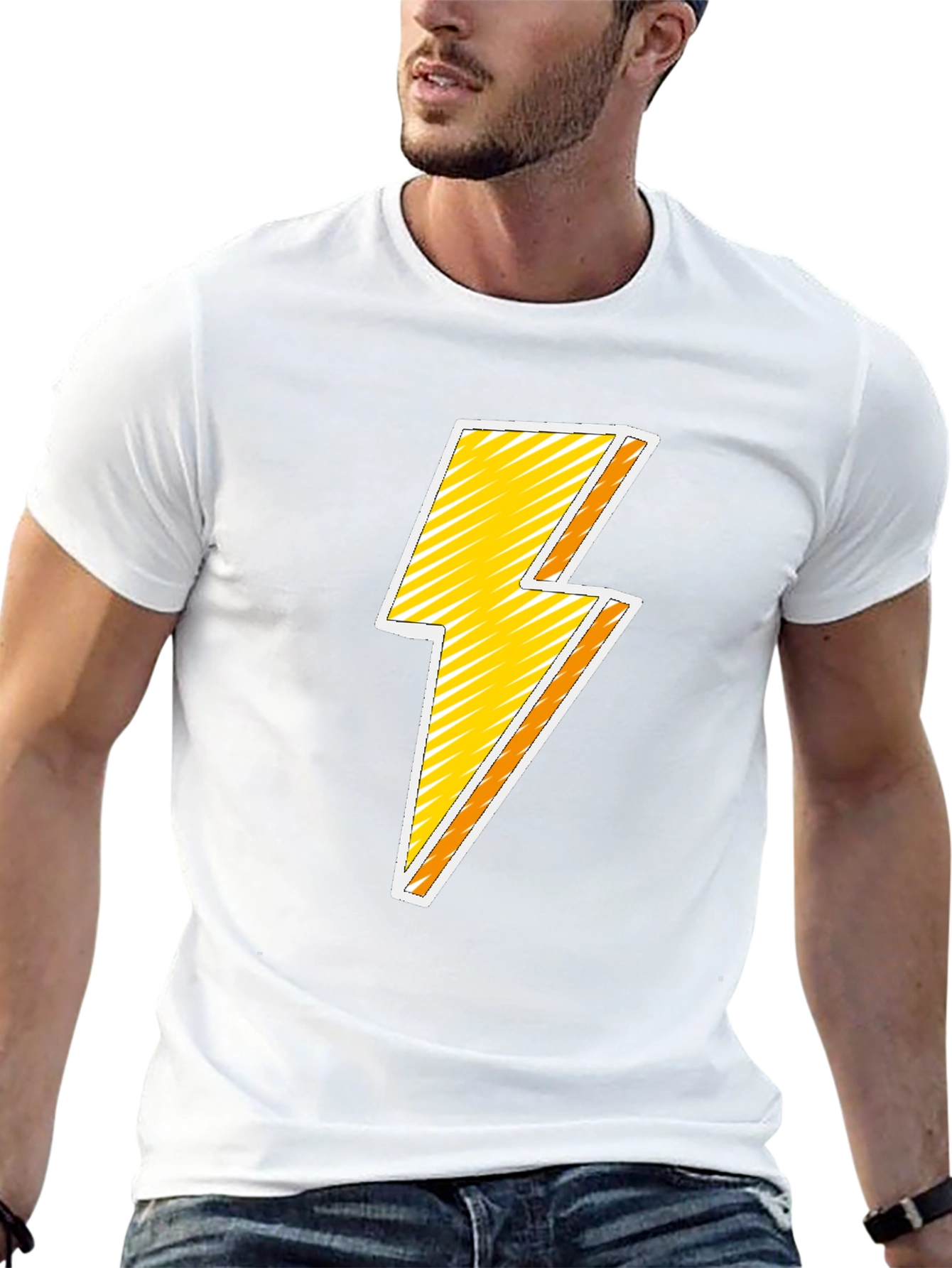 Lightning Bolt Graphic T-Shirt - Black Cotton Blend