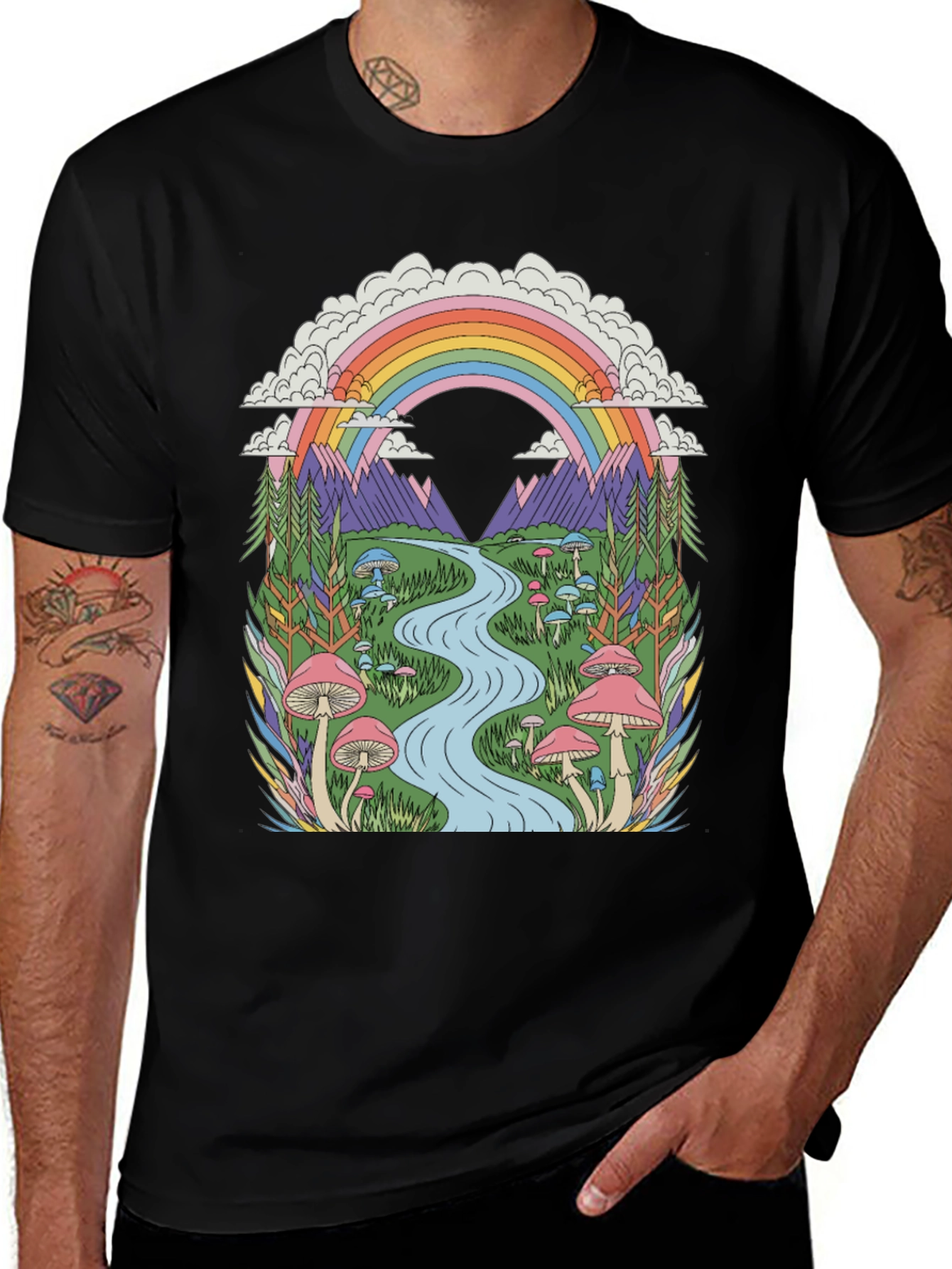 Psychedelic Mushroom Rainbow Graphic Tee