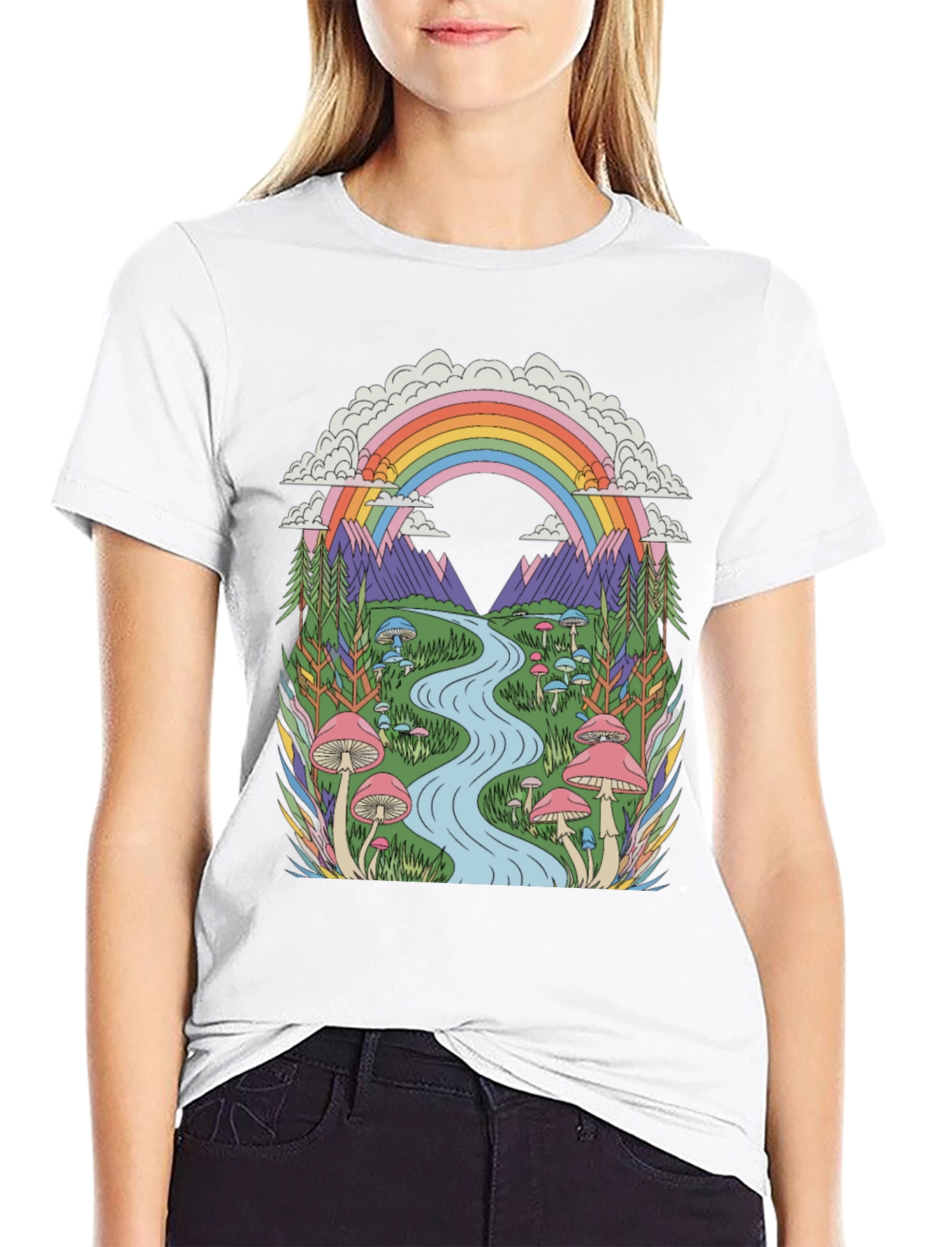 Psychedelic Mushroom Rainbow Graphic Tee