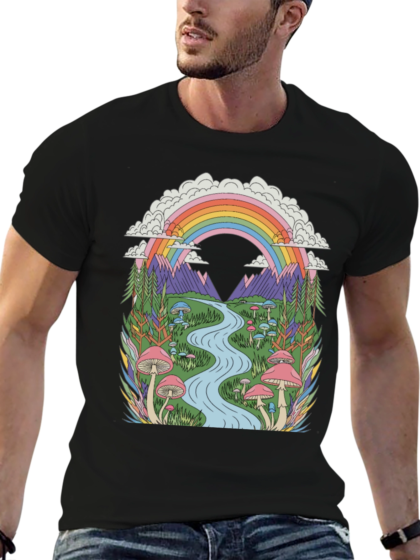 Psychedelic Mushroom Rainbow Graphic Tee