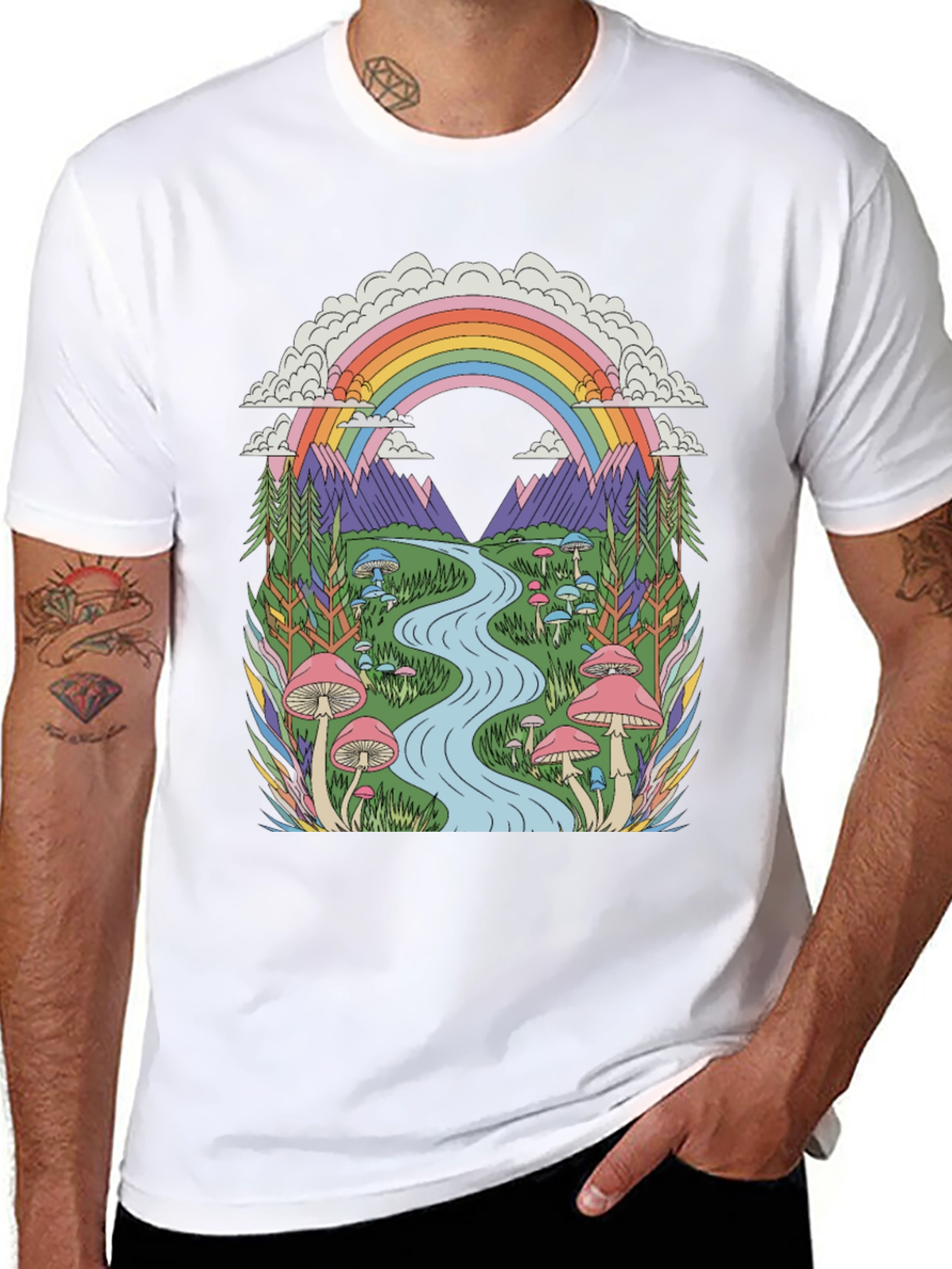 Psychedelic Mushroom Rainbow Graphic Tee