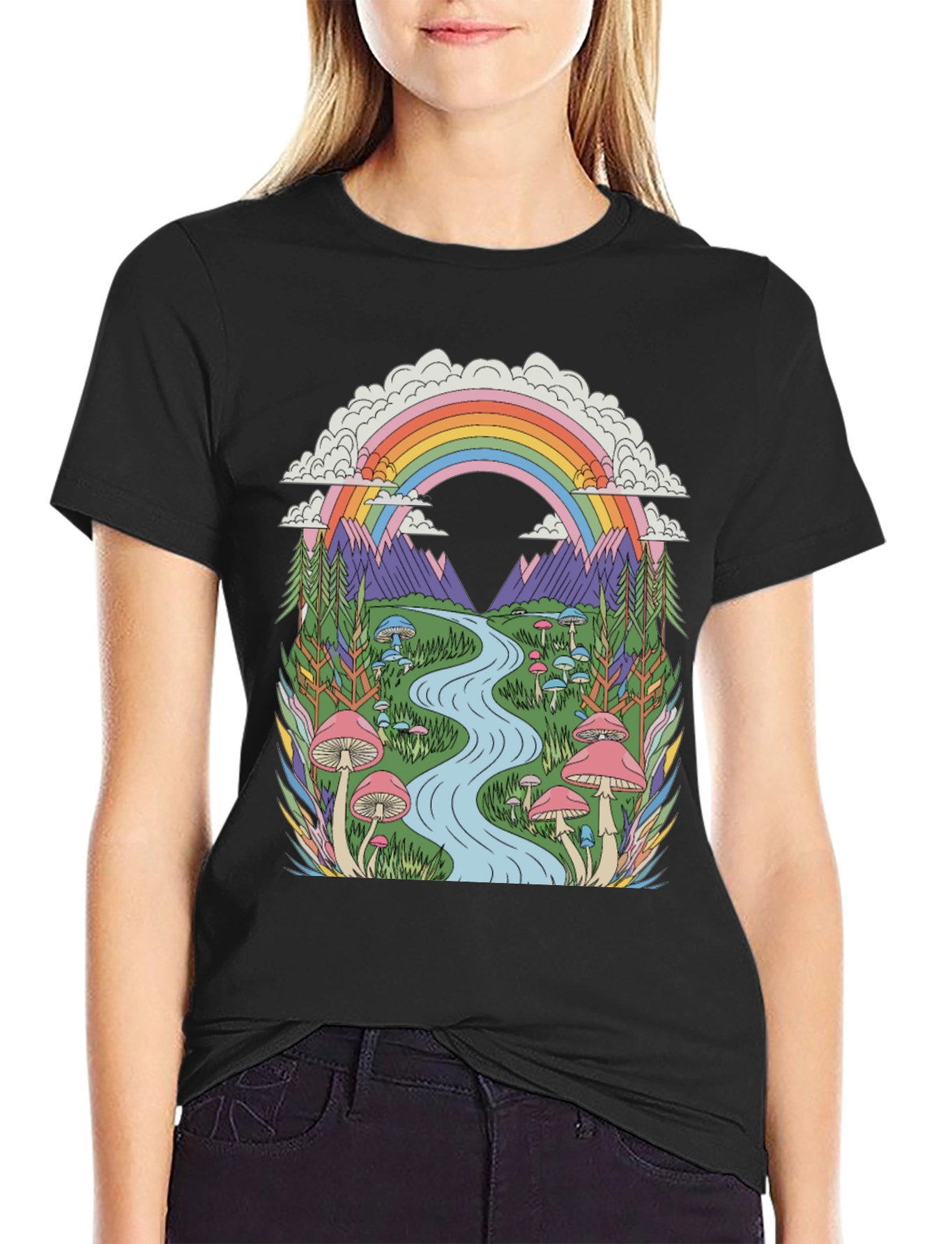 Psychedelic Mushroom Rainbow Graphic Tee