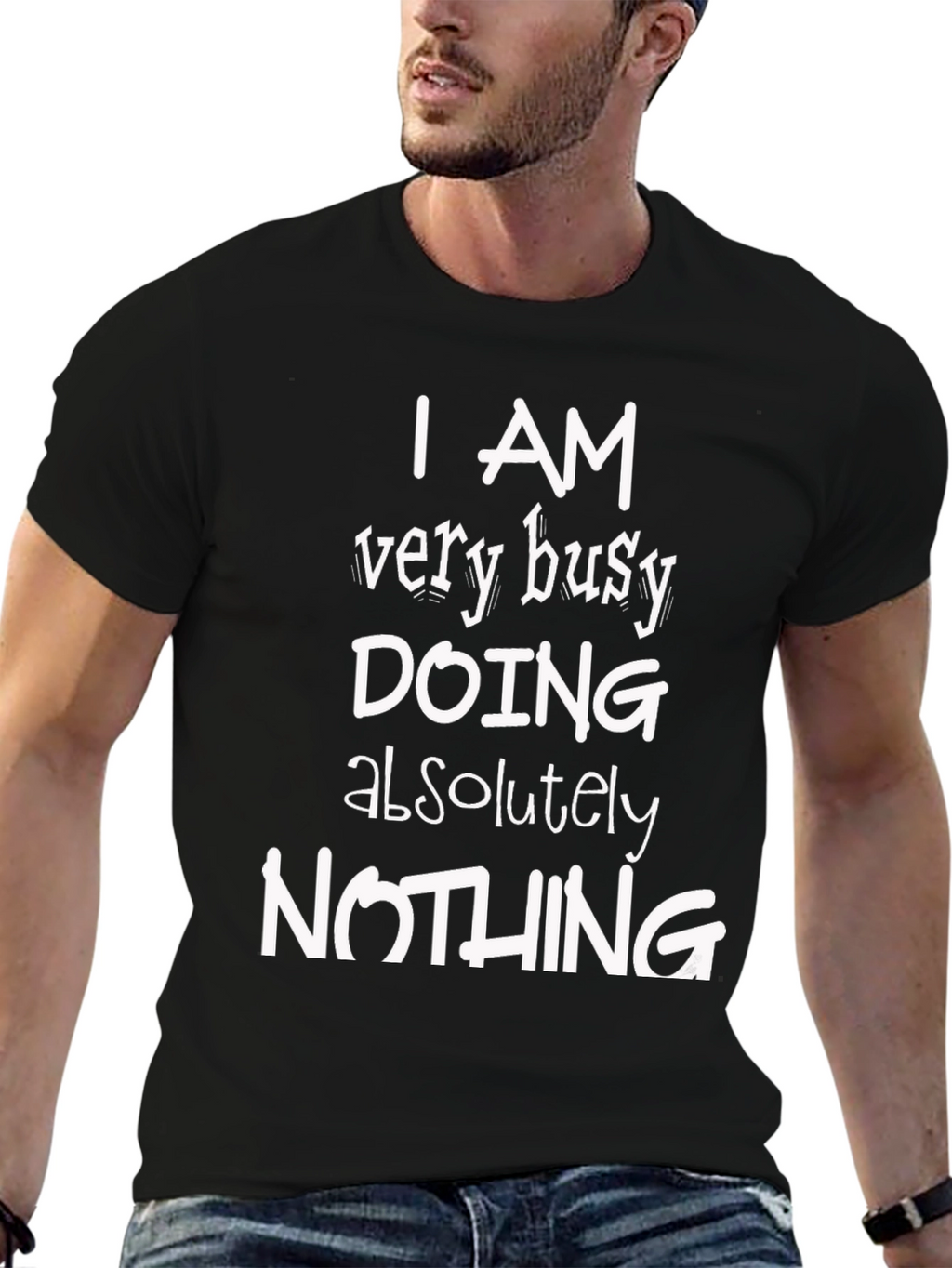 Funny Busy Doing Nothing Black Graphic T-Shirt