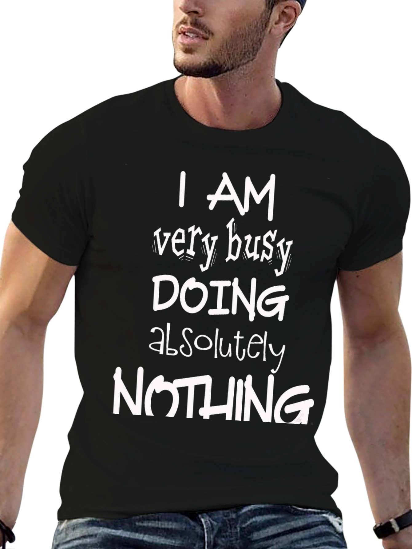 Funny Busy Doing Nothing Black Graphic T-Shirt