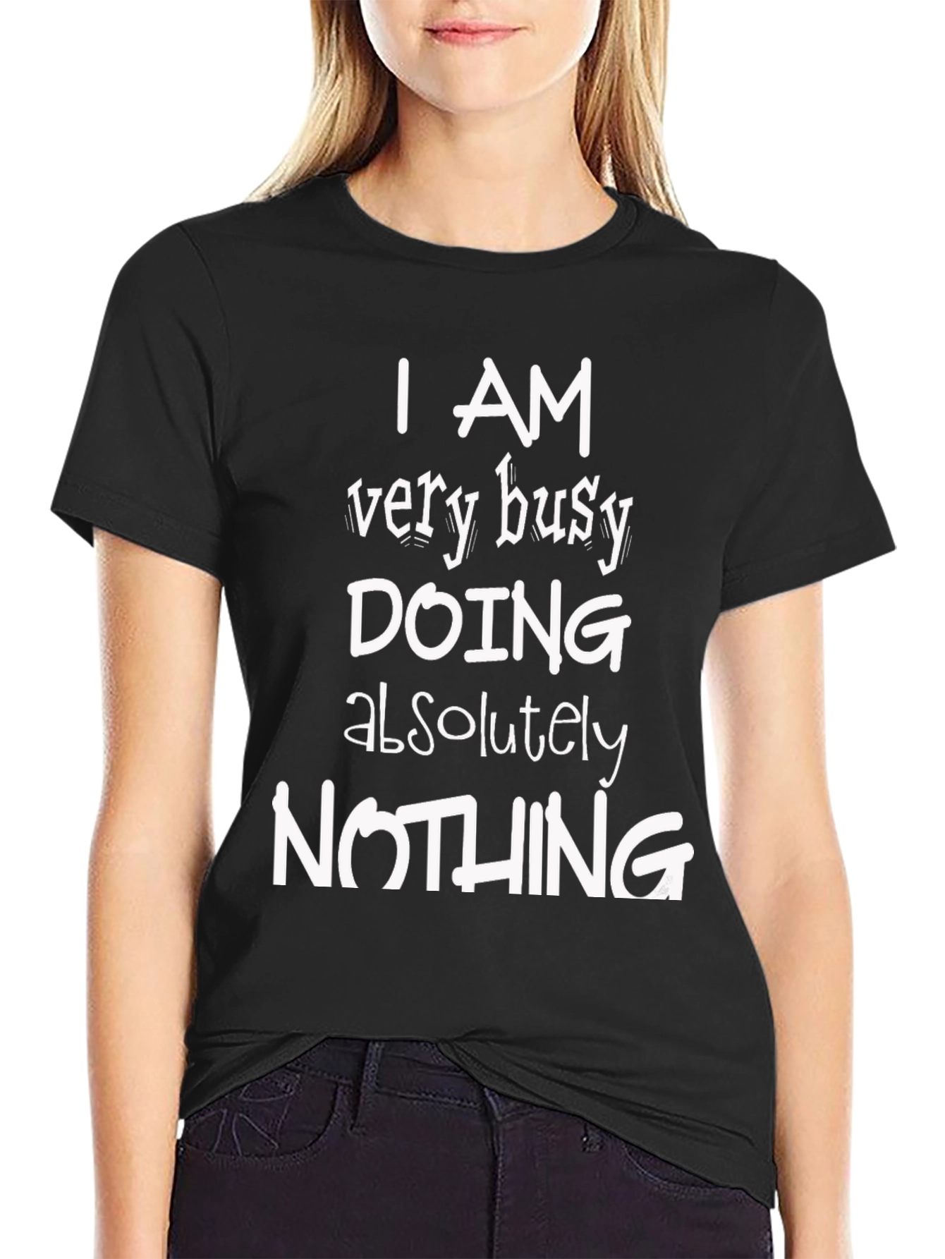 Funny Busy Doing Nothing Black Graphic T-Shirt