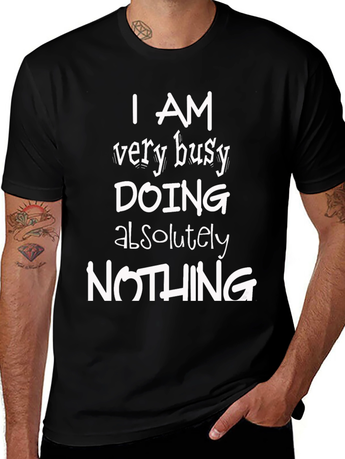 Funny Busy Doing Nothing Black Graphic T-Shirt