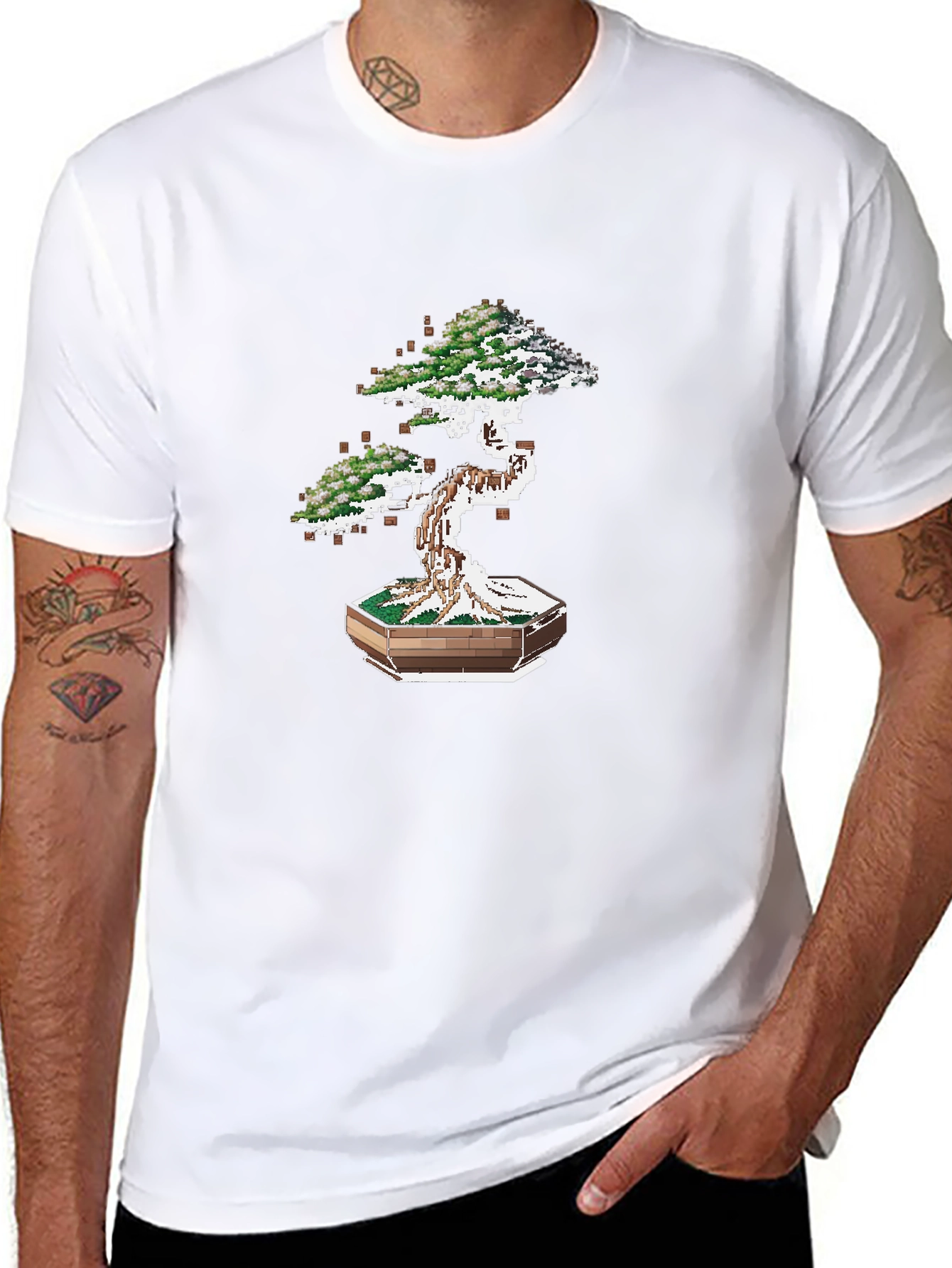 Pixel Bonsai Tree Graphic Tee - Unique Artistic Design