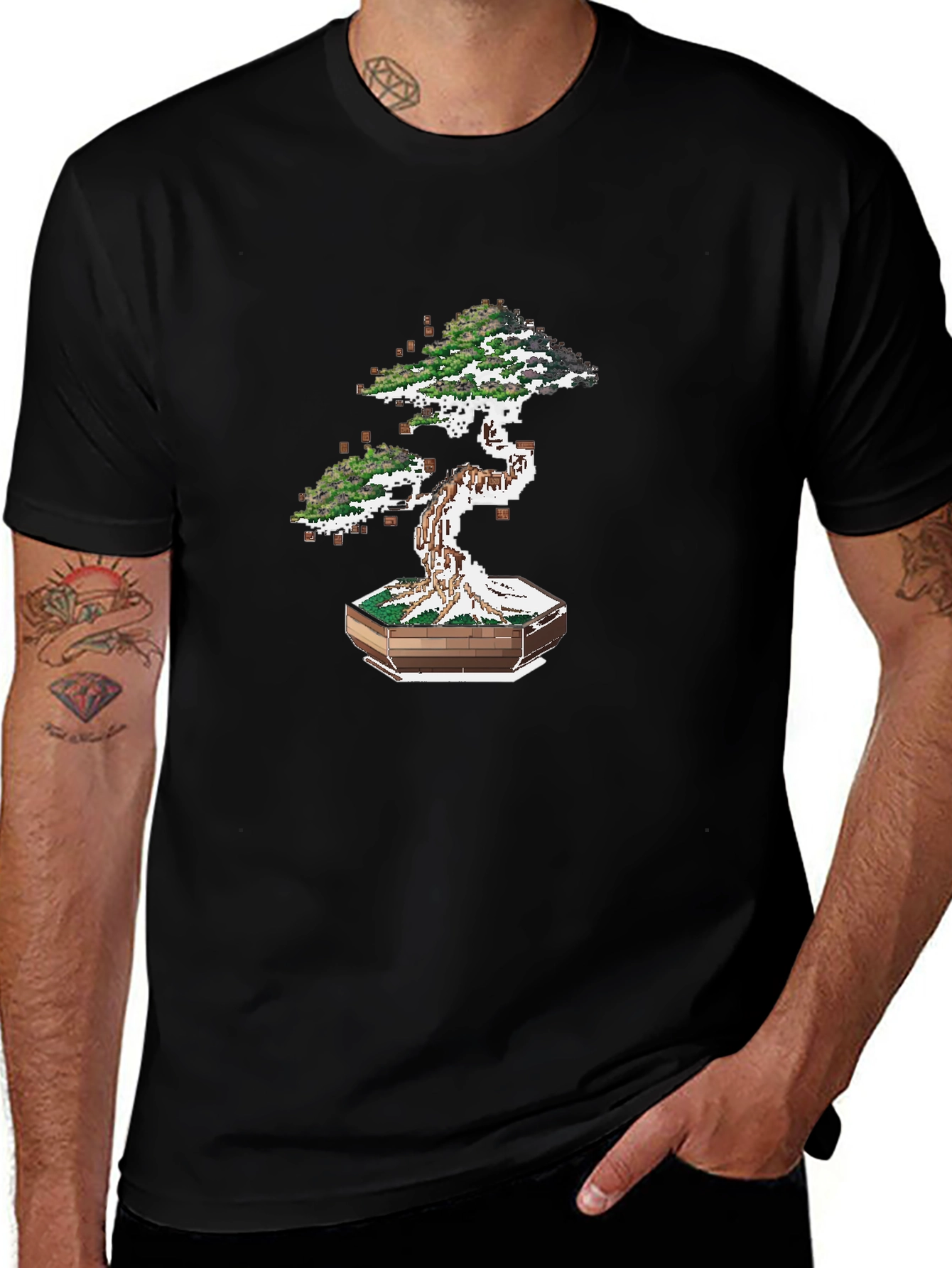 Pixel Bonsai Tree Graphic Tee - Unique Artistic Design