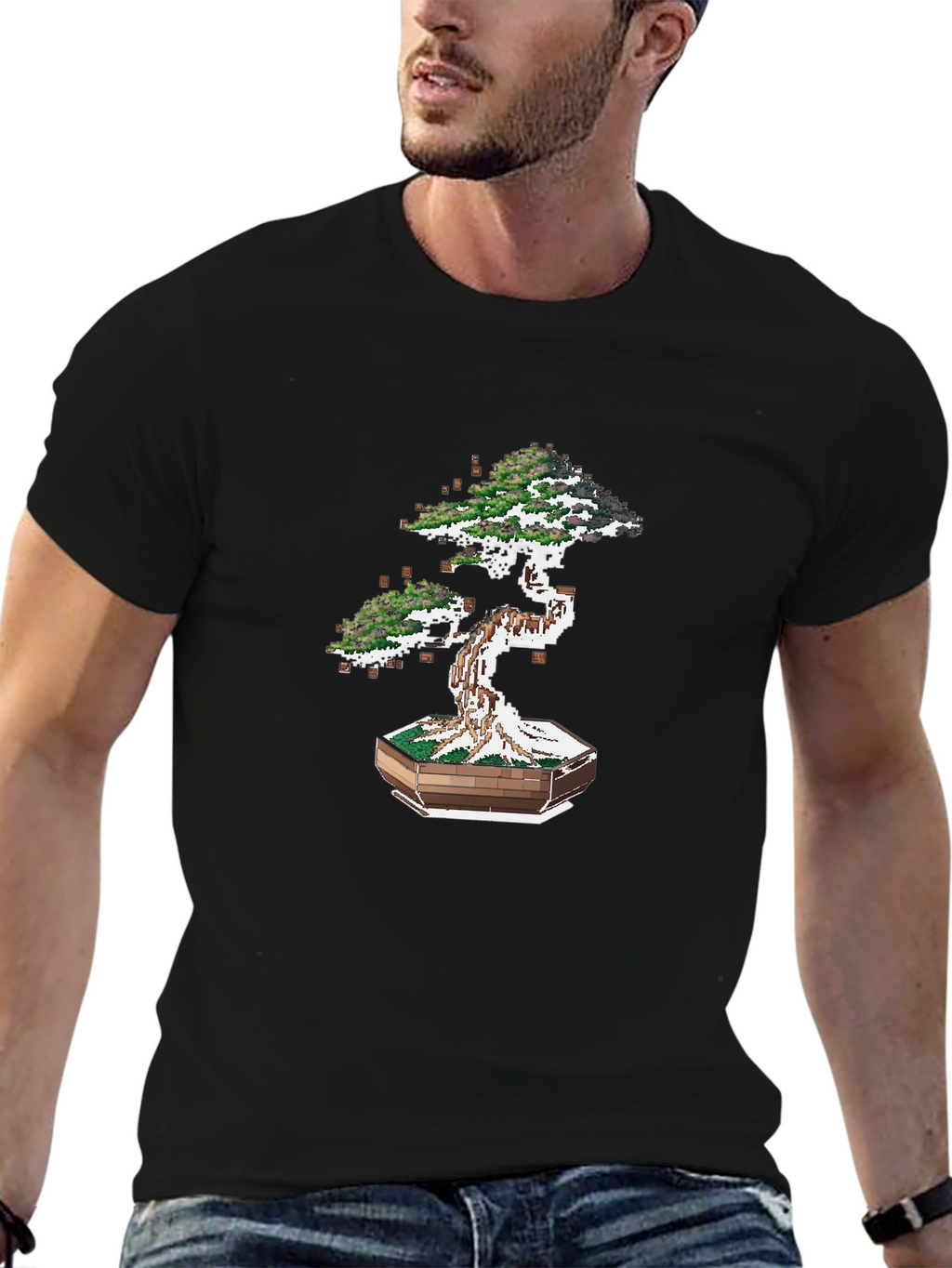 Pixel Bonsai Tree Graphic Tee - Unique Artistic Design