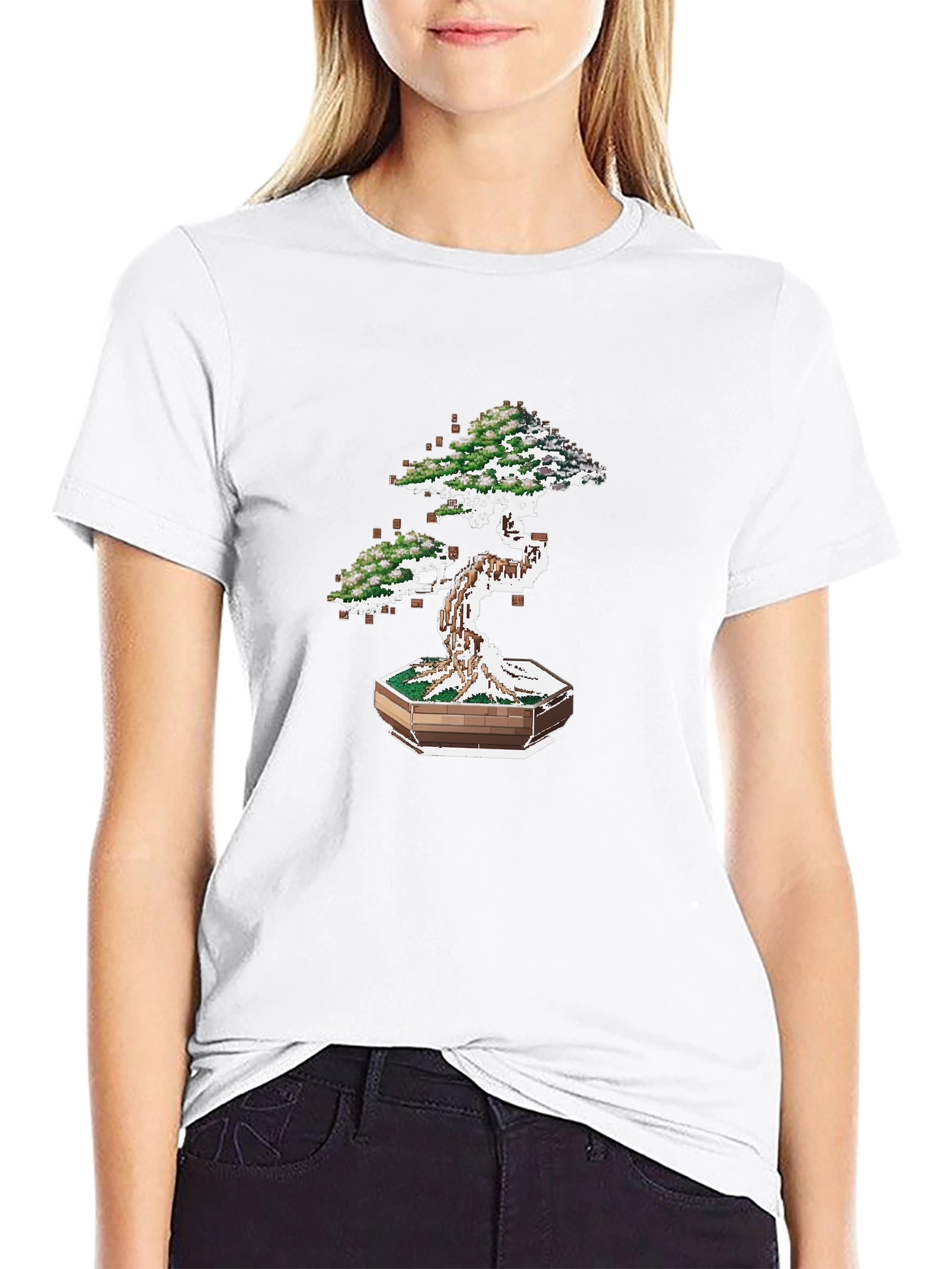 Pixel Bonsai Tree Graphic Tee - Unique Artistic Design