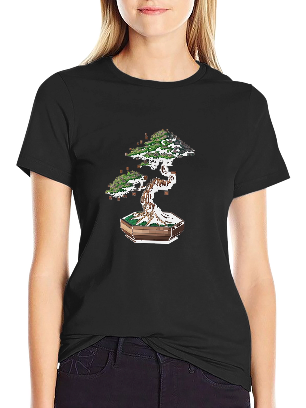 Pixel Bonsai Tree Graphic Tee - Unique Artistic Design