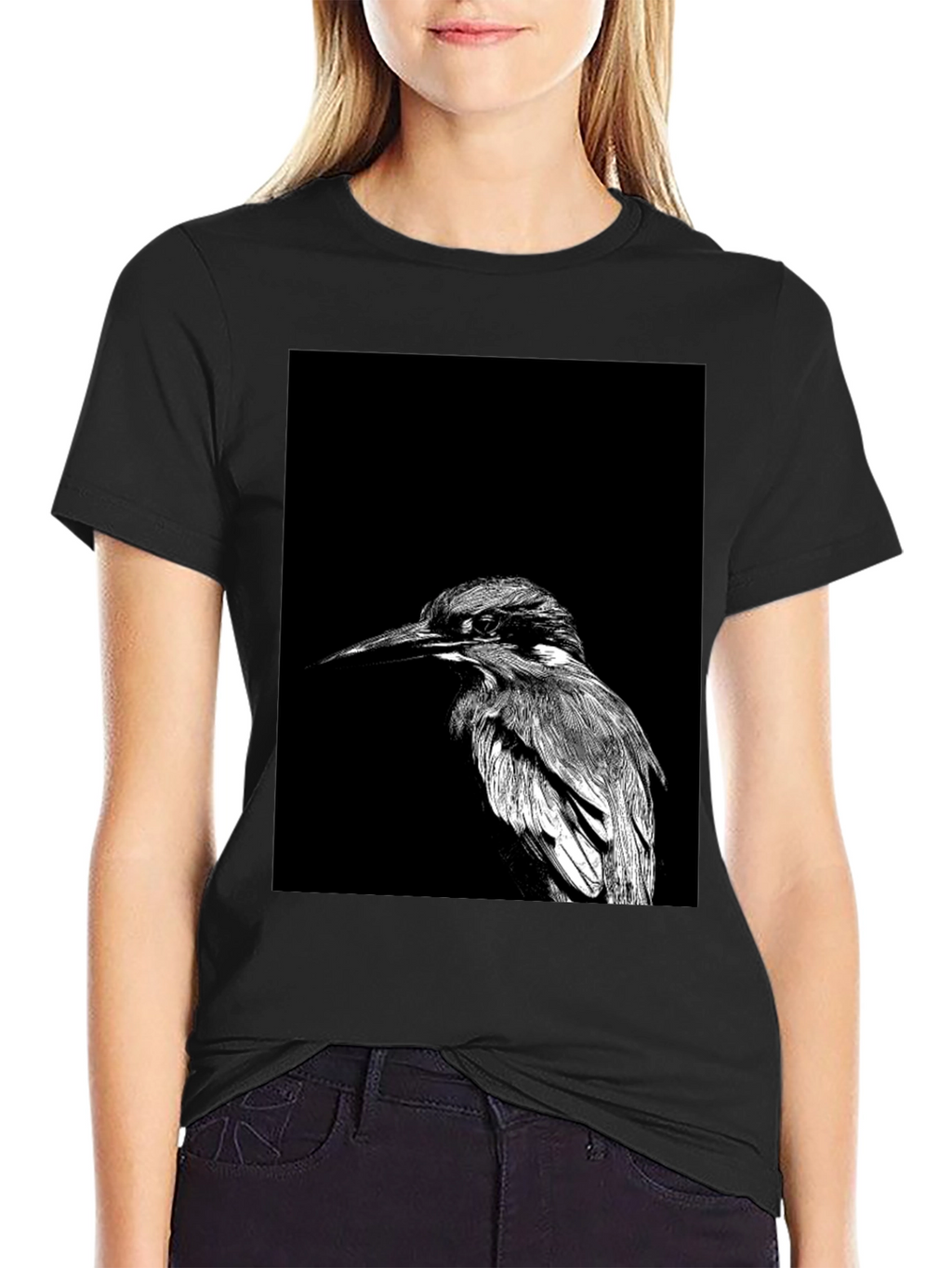 Monochrome Bird Graphic Tee - Stylish Black T-Shirt