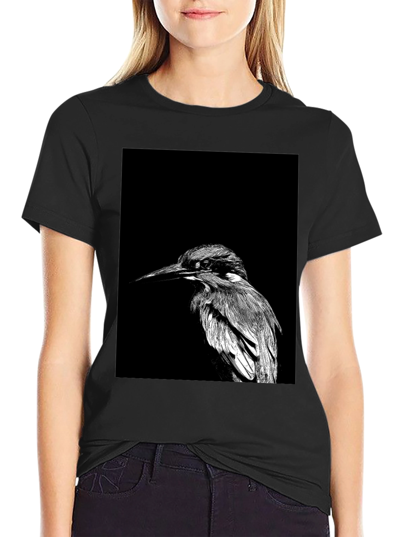 Monochrome Bird Graphic Tee - Stylish Black T-Shirt