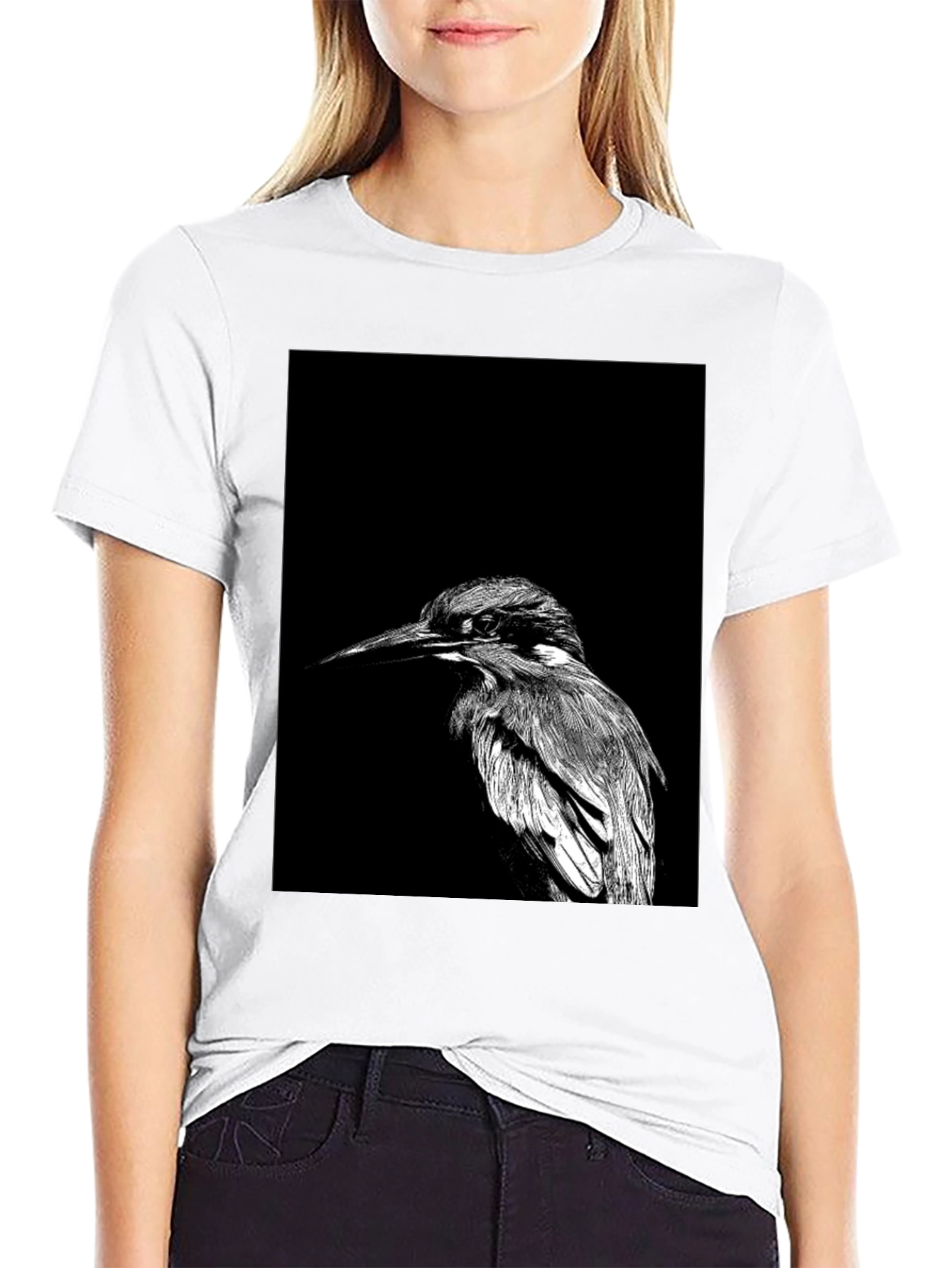 Monochrome Bird Graphic Tee - Stylish Black T-Shirt