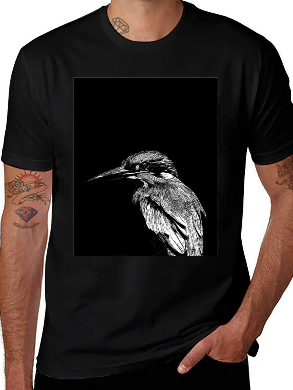 Monochrome Bird Graphic Tee - Stylish Black T-Shirt