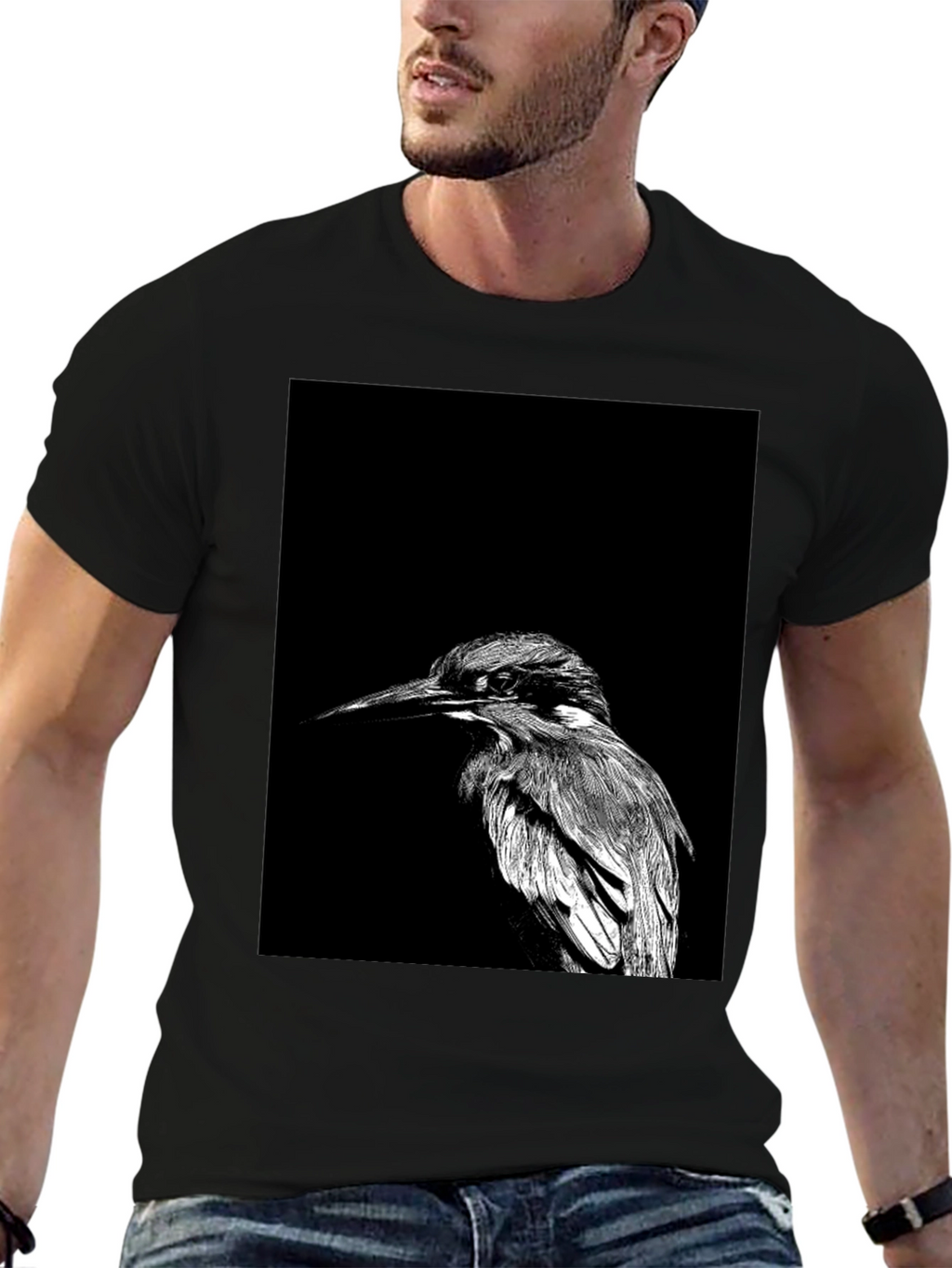 Monochrome Bird Graphic Tee - Stylish Black T-Shirt