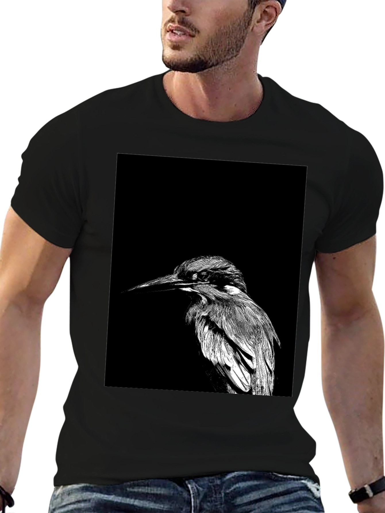 Monochrome Bird Graphic Tee - Stylish Black T-Shirt
