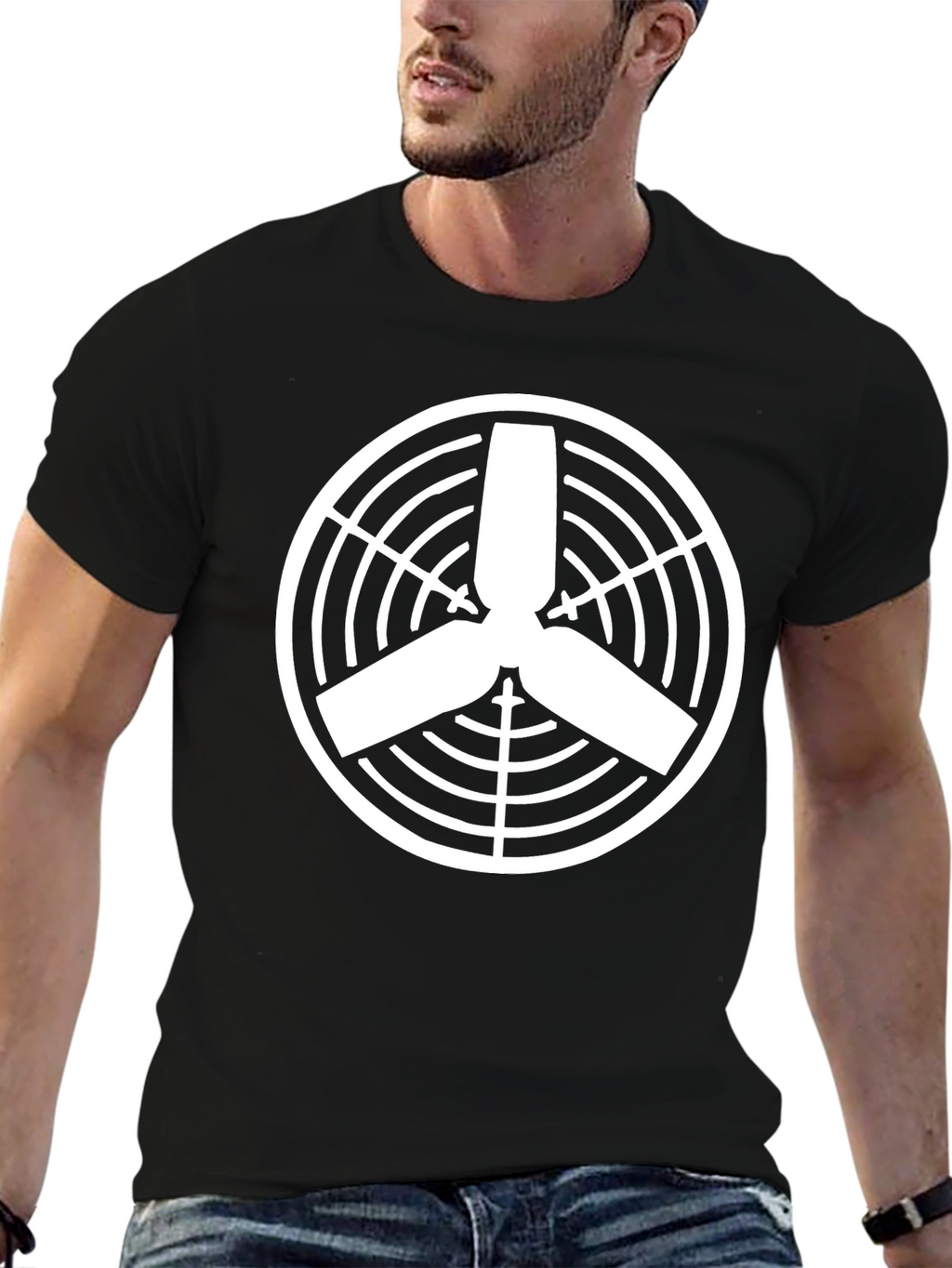 Modern Fan Design Black T-Shirt