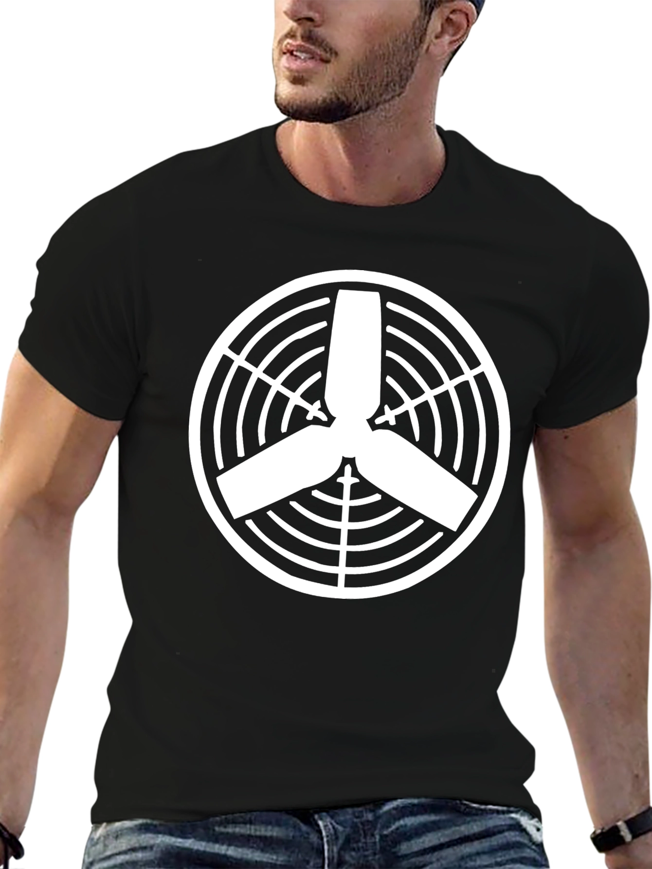 Modern Fan Design Black T-Shirt