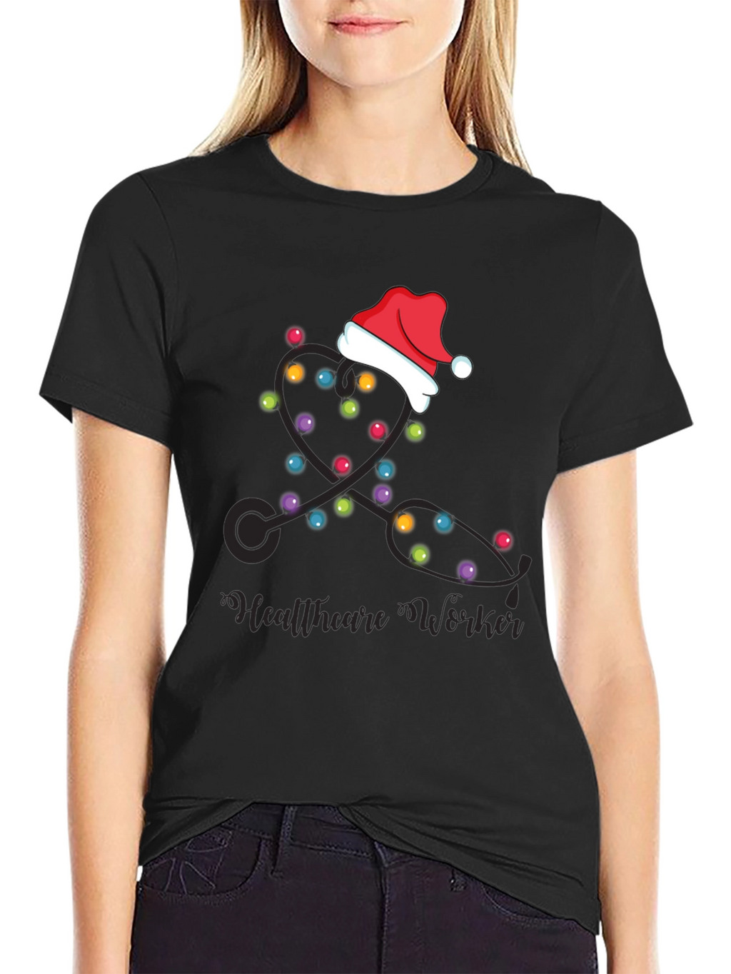 Healthcare Worker Christmas Lights Stethoscope T-Shirt