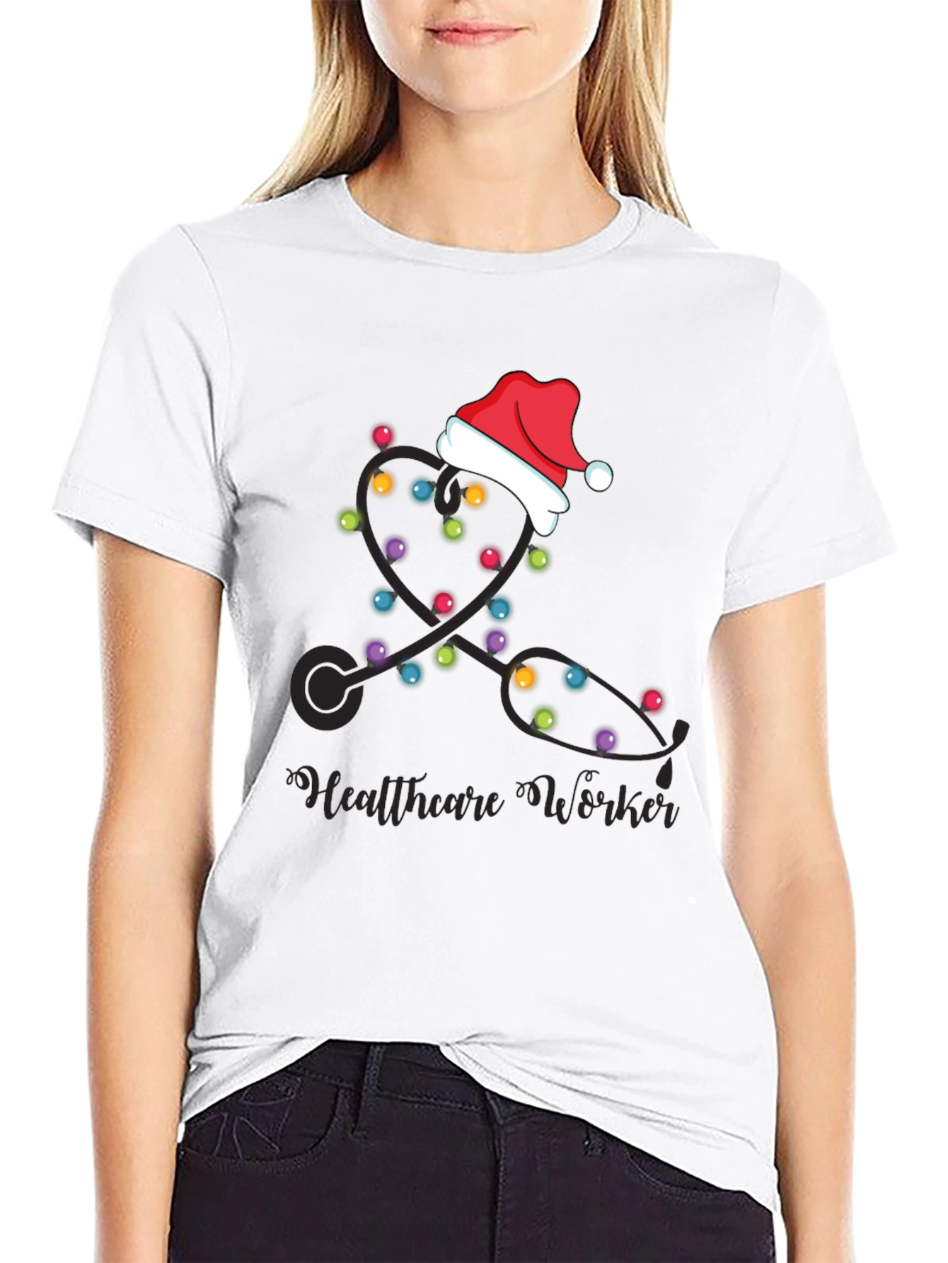 Healthcare Worker Christmas Lights Stethoscope T-Shirt