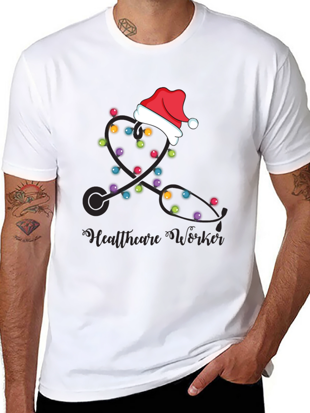 Healthcare Worker Christmas Lights Stethoscope T-Shirt