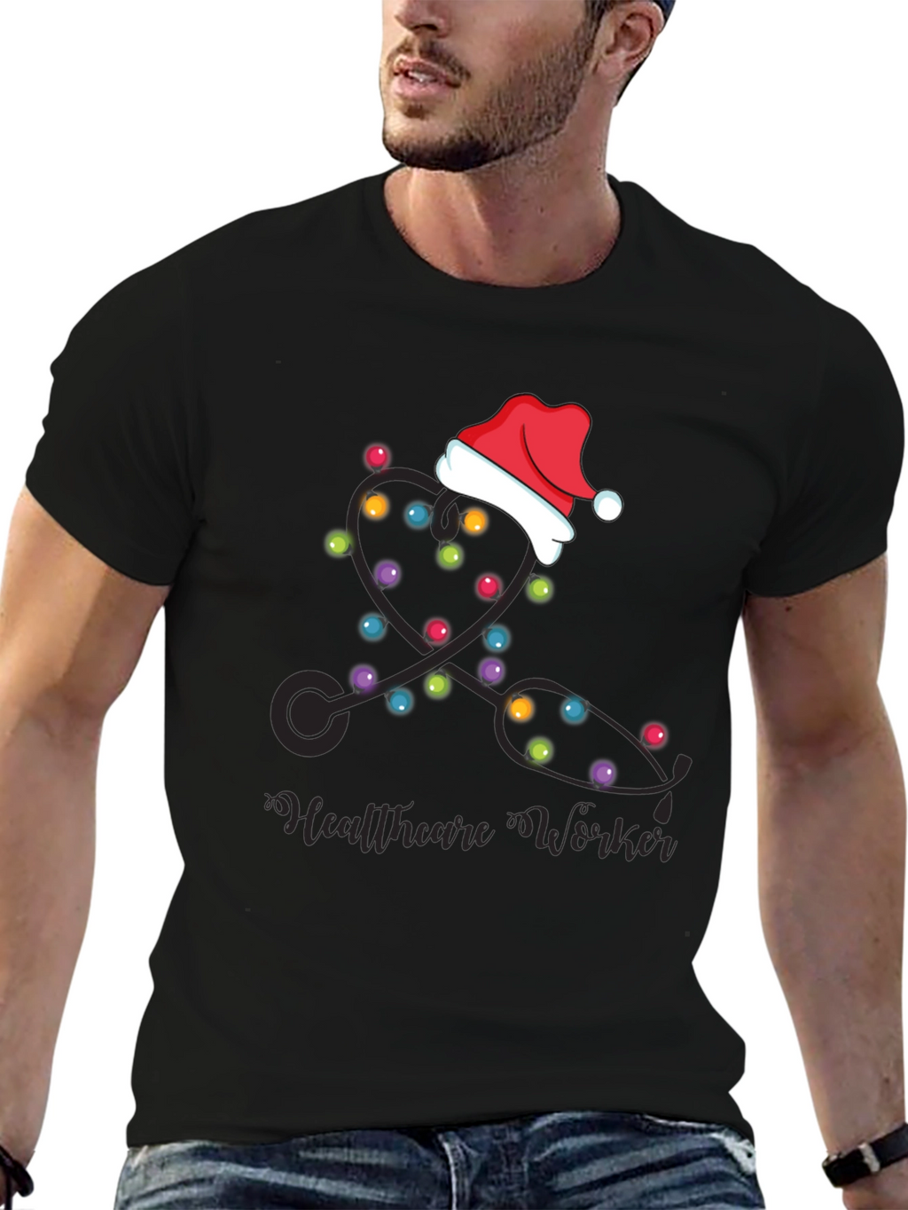 Healthcare Worker Christmas Lights Stethoscope T-Shirt