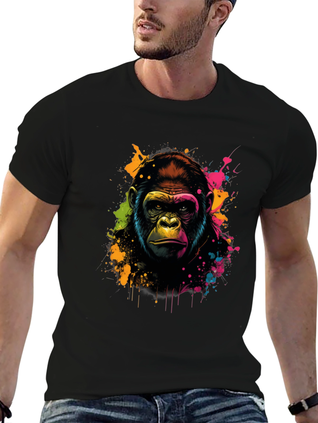 Vibrant Gorilla Graphic Tee - Black