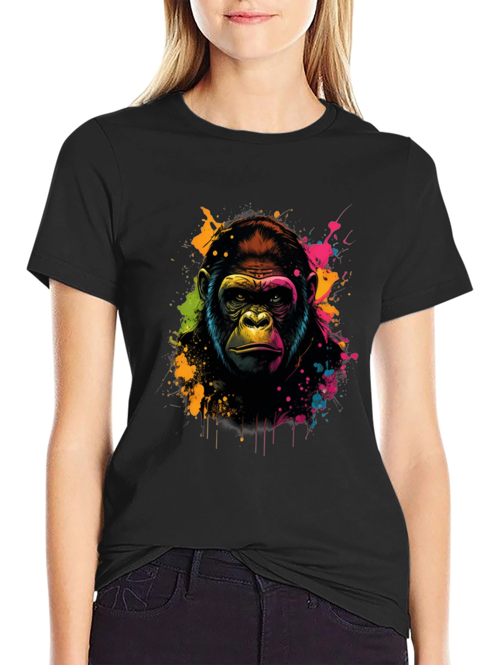 Vibrant Gorilla Graphic Tee - Black