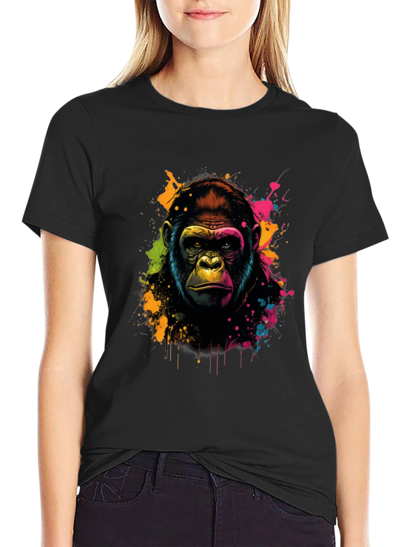 Vibrant Gorilla Graphic Tee - Black