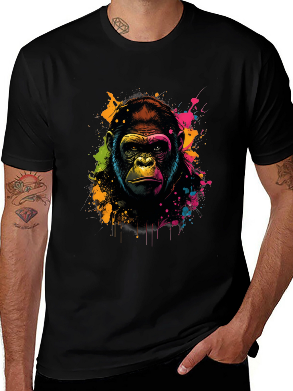 Vibrant Gorilla Graphic Tee - Black