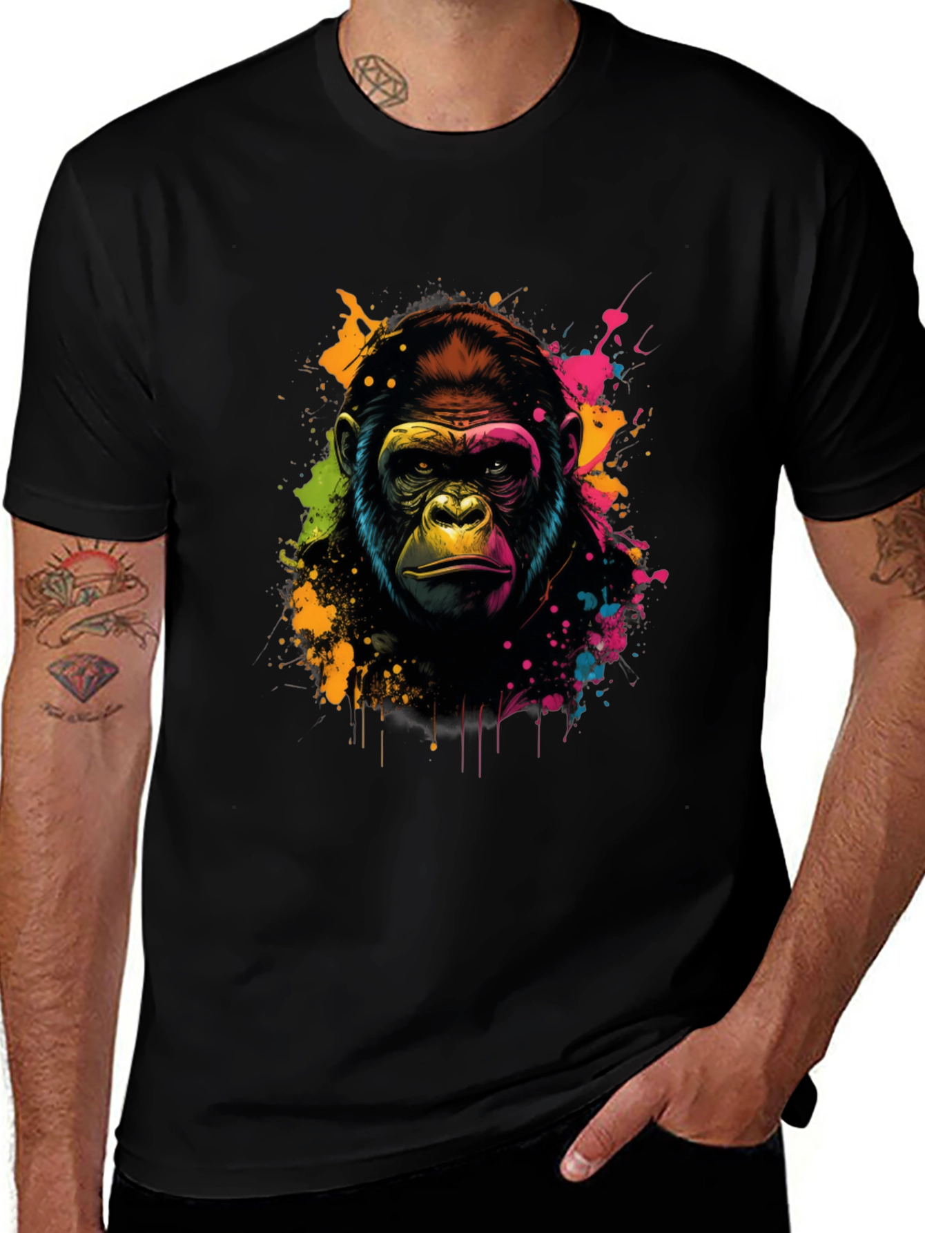 Vibrant Gorilla Graphic Tee - Black