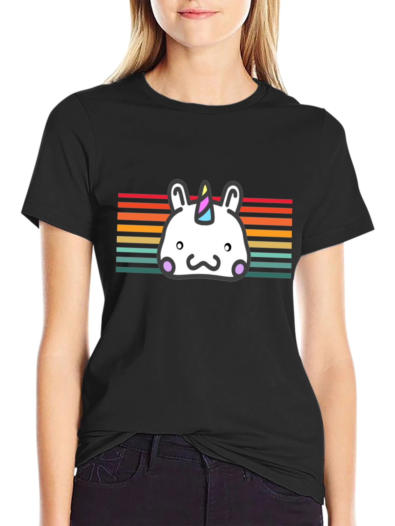 Kawaii Unicorn T-Shirt - Retro Striped Tee