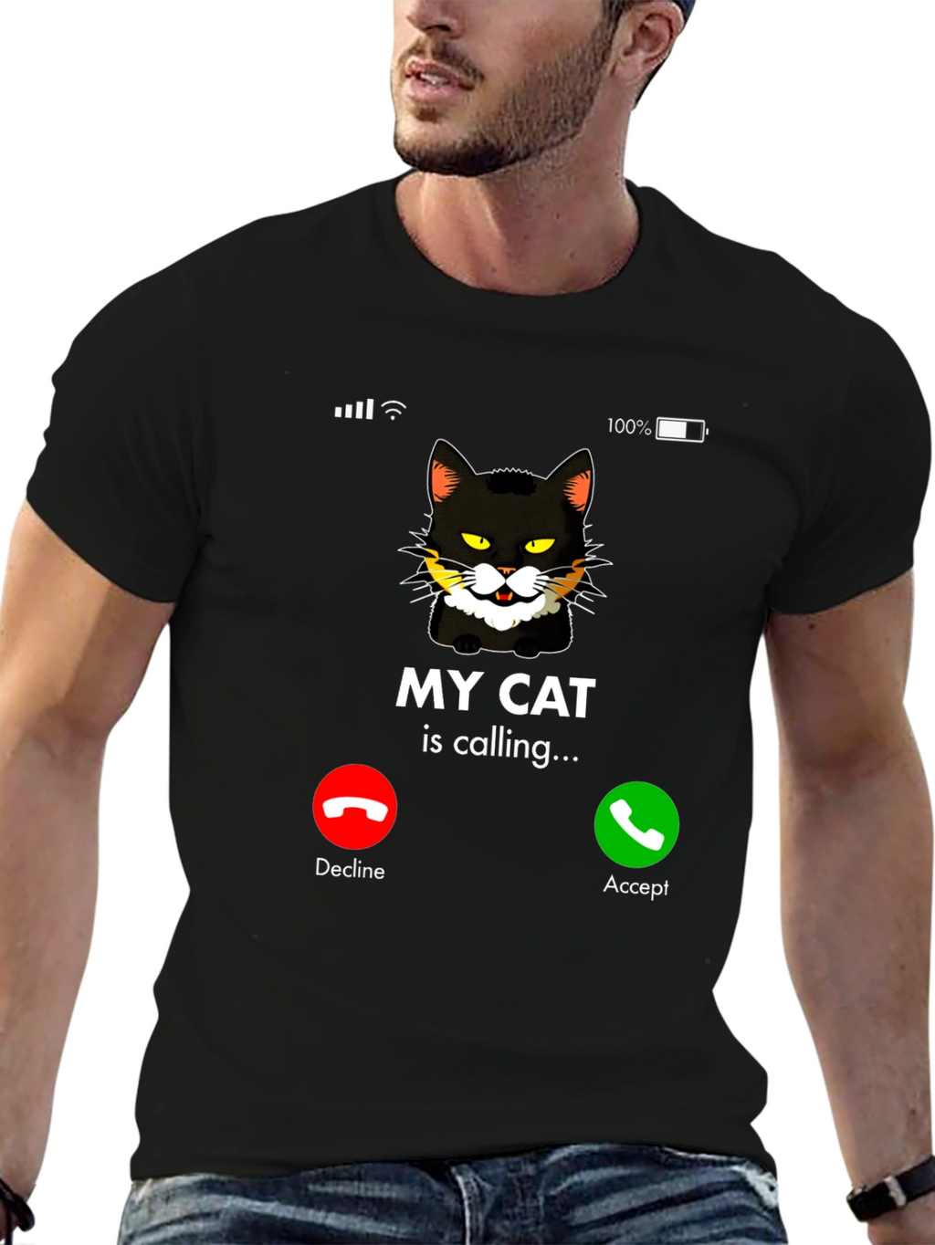 My Cat Is Calling Black Graphic T-Shirt