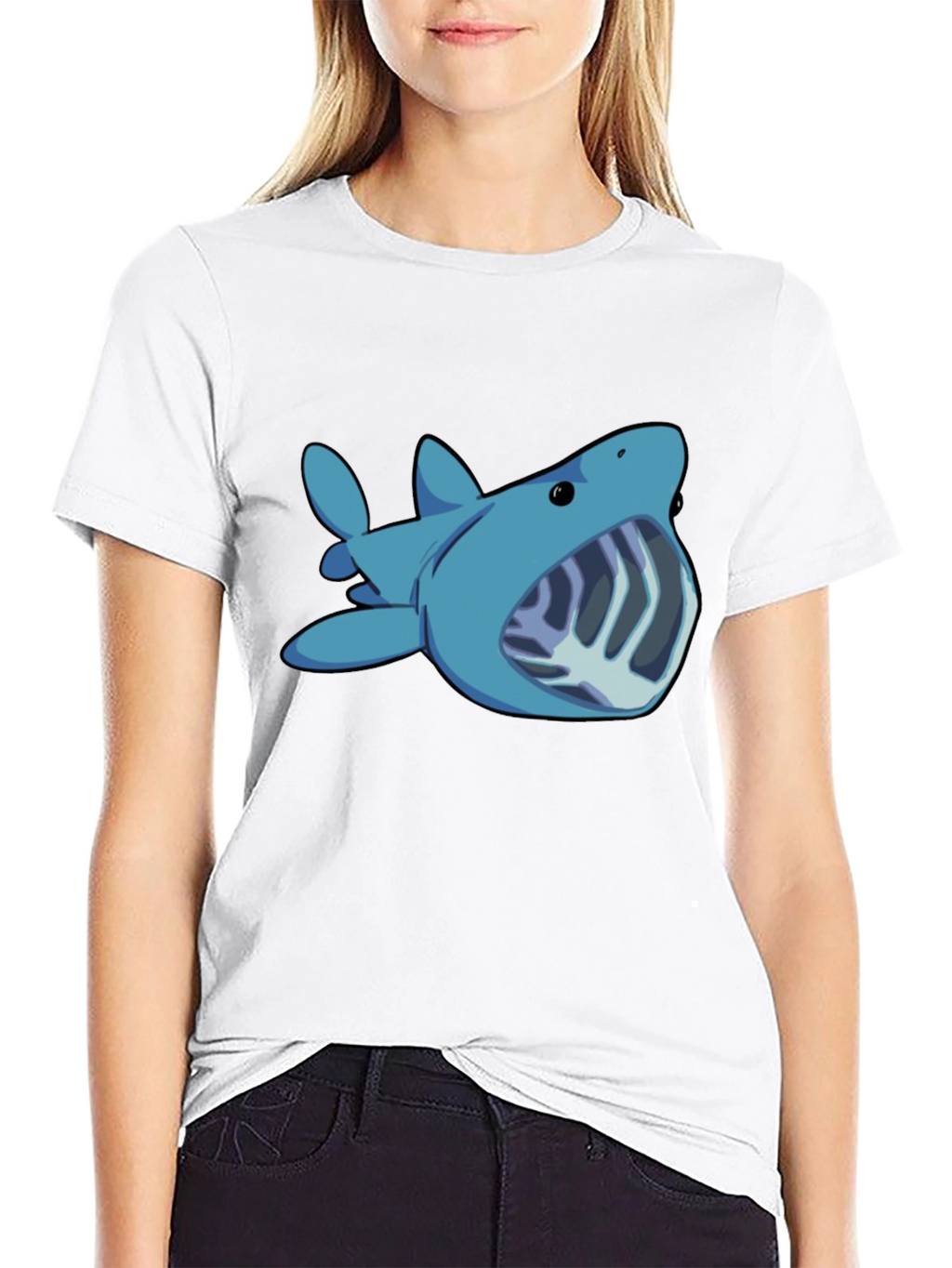 Cartoon Shark Graphic Tee - Black Unisex T-Shirt