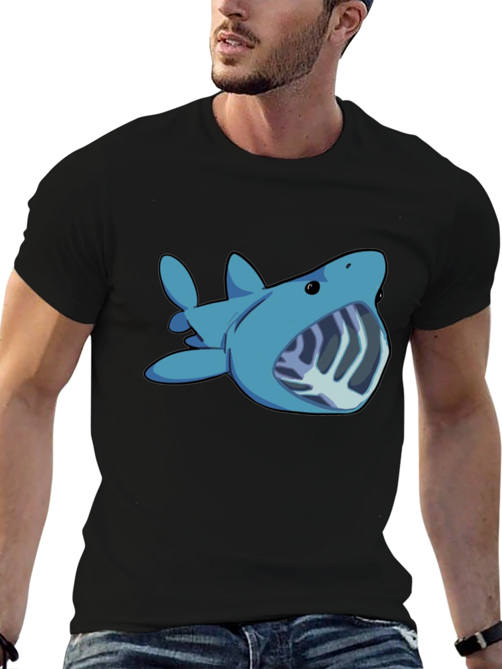 Cartoon Shark Graphic Tee - Black Unisex T-Shirt