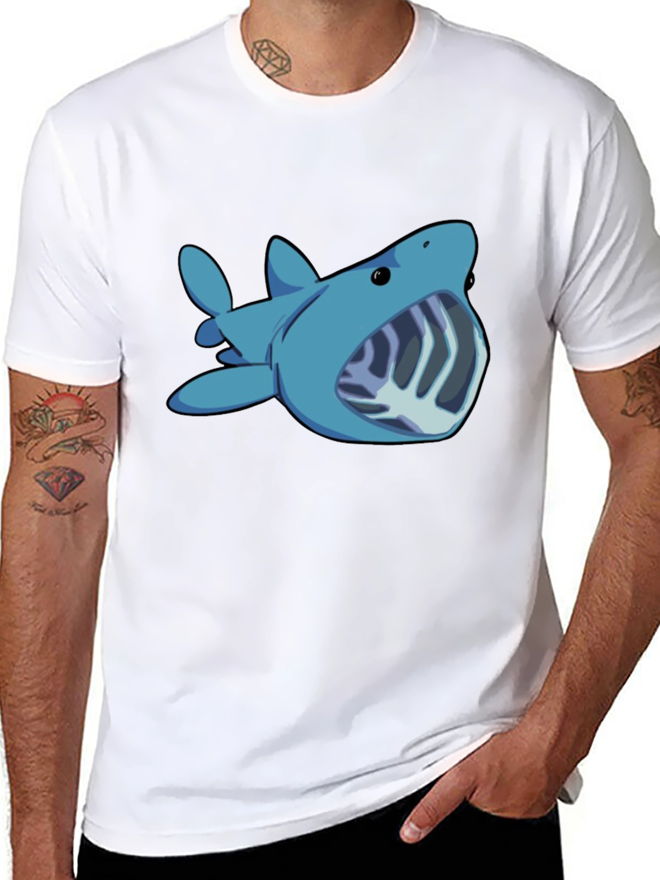 Cartoon Shark Graphic Tee - Black Unisex T-Shirt
