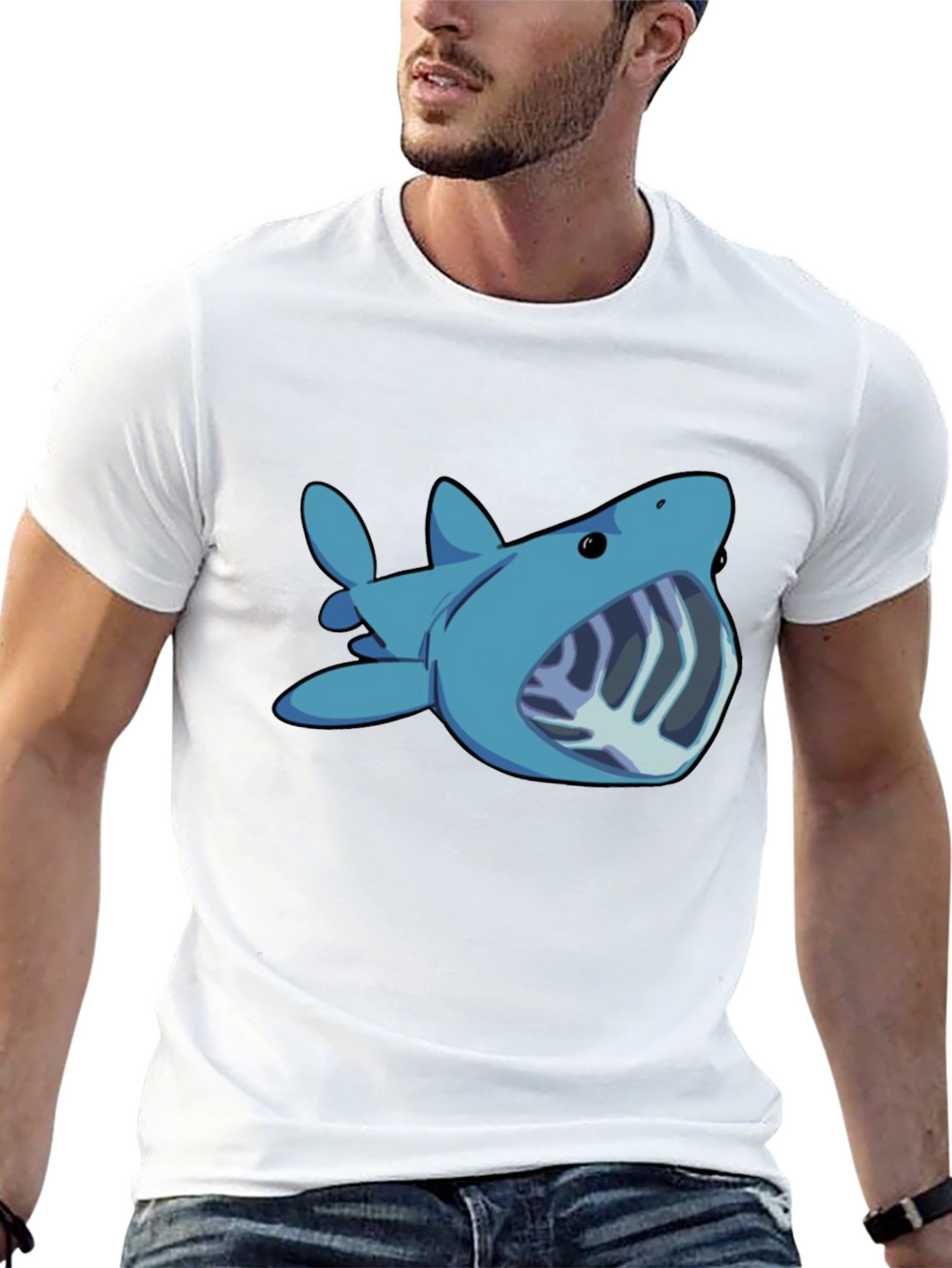 Cartoon Shark Graphic Tee - Black Unisex T-Shirt